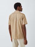 John Lewis Short Sleeve Embroidered Stripe Cotton Blend Shirt, Oak Buff