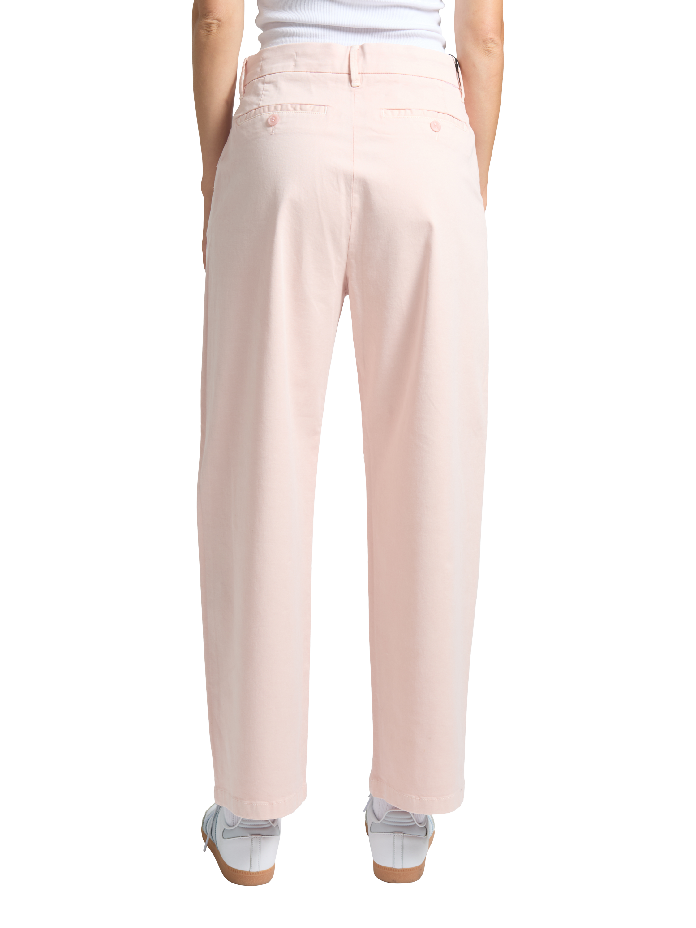 Product image 2 of 3, which shows REIKO Lio Topstitch Pocket Chino Trousers, Pale Pink, 26