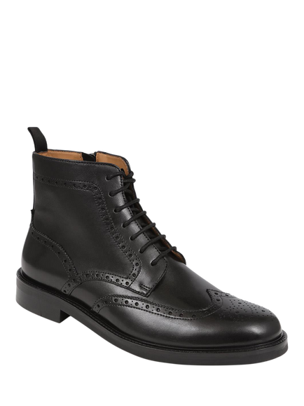 Jones Bootmaker Fletcher Leather Brogue Boots, Black - view 2, Black