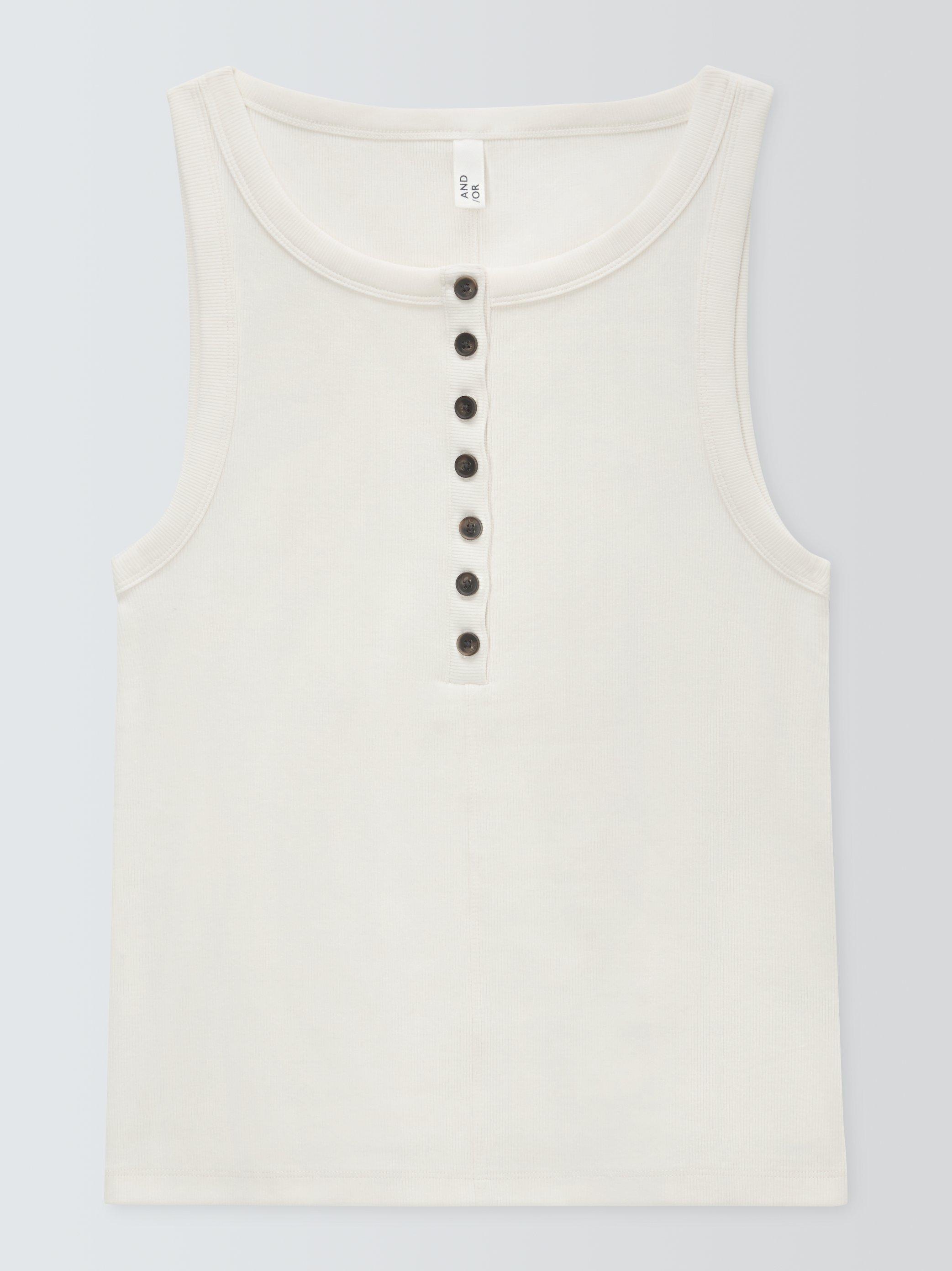 Product image 6 of 6, which shows AND/OR Aria Ribbed Button Neck Vest Top, Ecru, 12