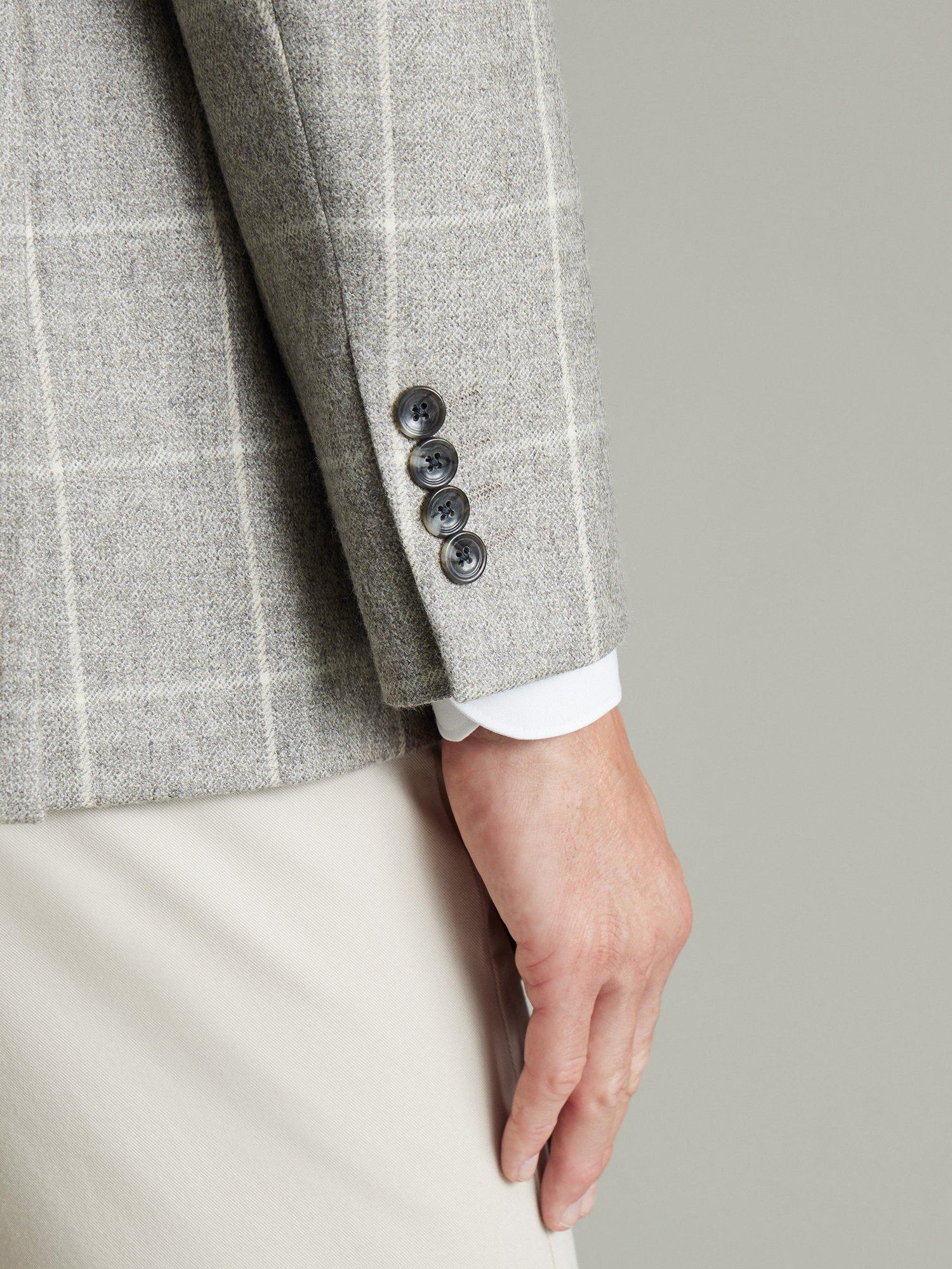 Product image 2 of 4, which shows Charles Tyrwhitt Check Wool Twill Textured Slim Fit Jacket, Limestone, 36R
