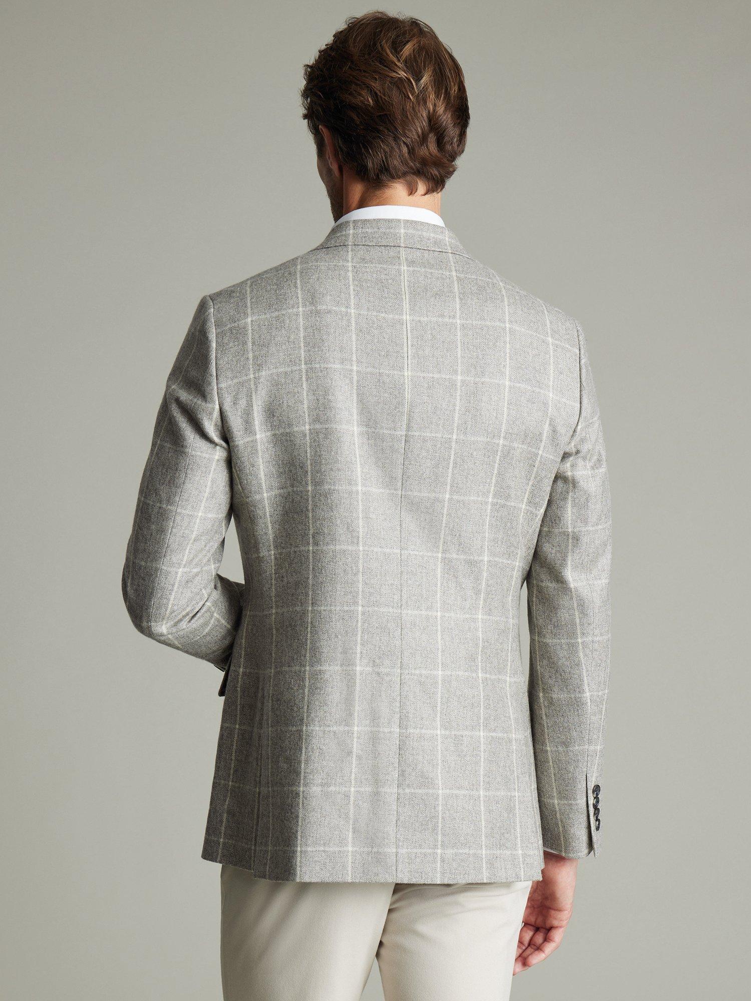 Product image 3 of 4, which shows Charles Tyrwhitt Check Wool Twill Textured Slim Fit Jacket, Limestone, 36R