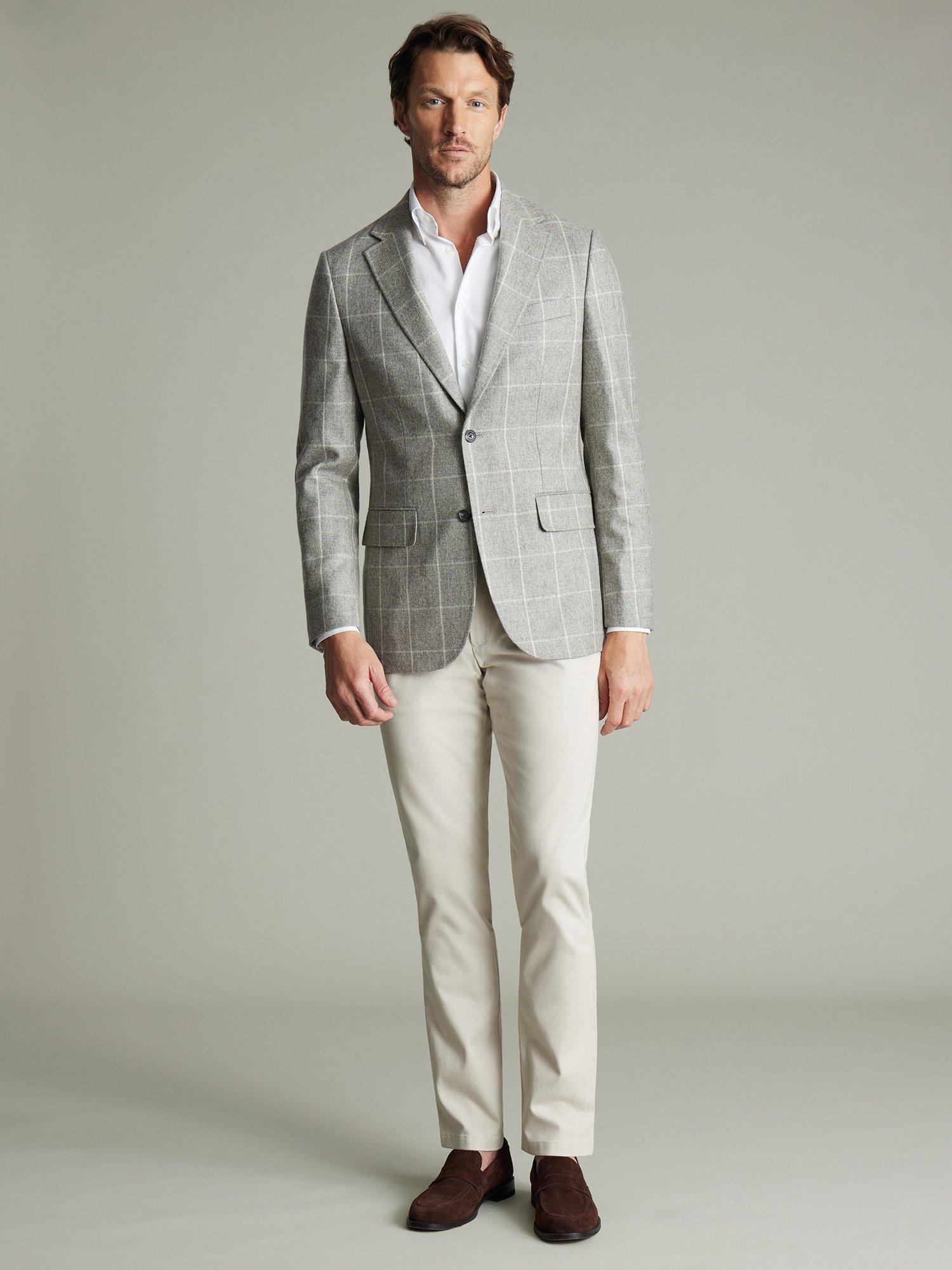 Product image 4 of 4, which shows Charles Tyrwhitt Check Wool Twill Textured Slim Fit Jacket, Limestone, 36R