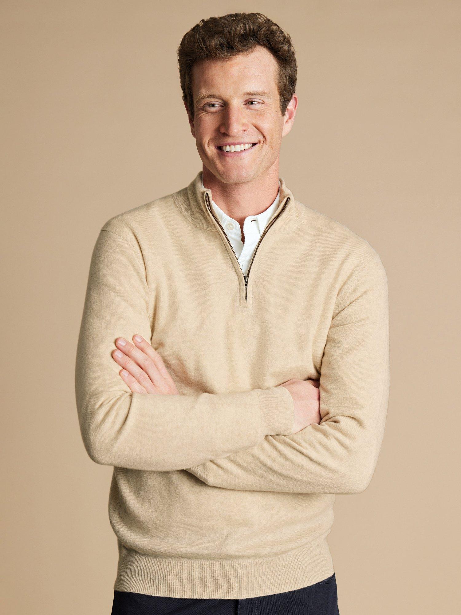 Charles Tyrwhitt Cashmere Zip-Neck Jumper, Cream