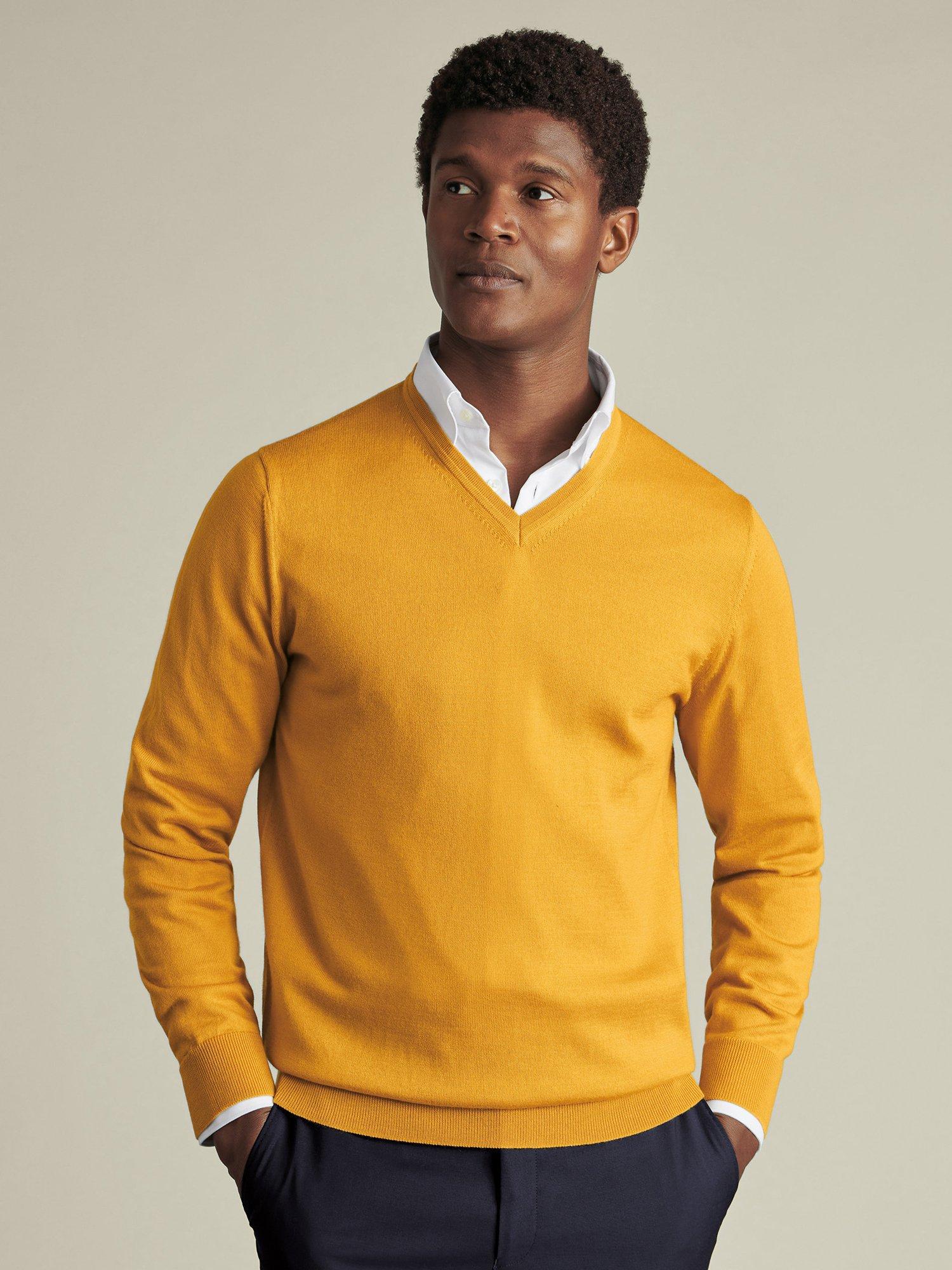 Charles Tyrwhitt Merino Wool V-Neck Jumper, Yellow