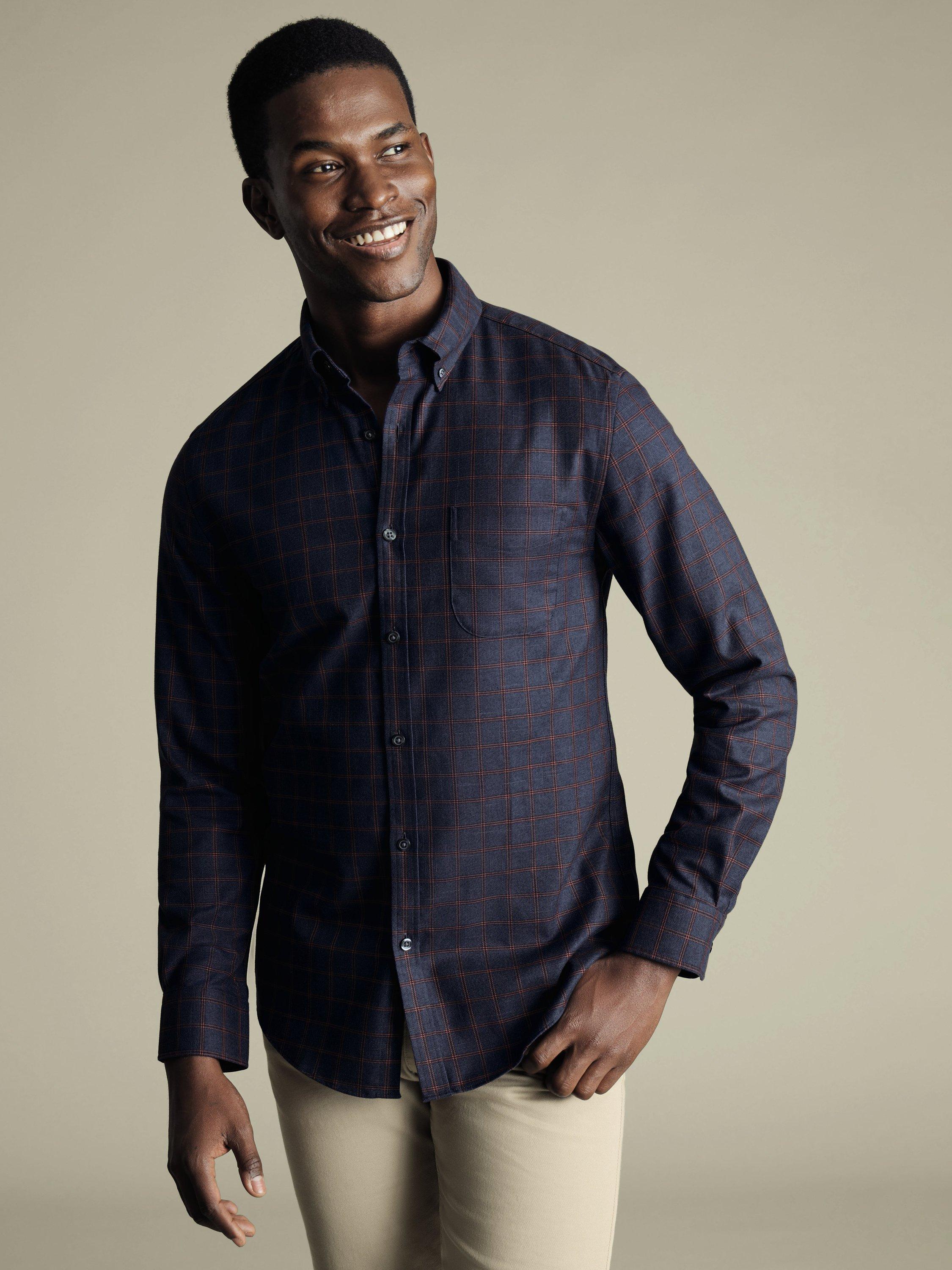Charles Tyrwhitt Cotton Non-Iron Check Shirt, Heather Blue/Red