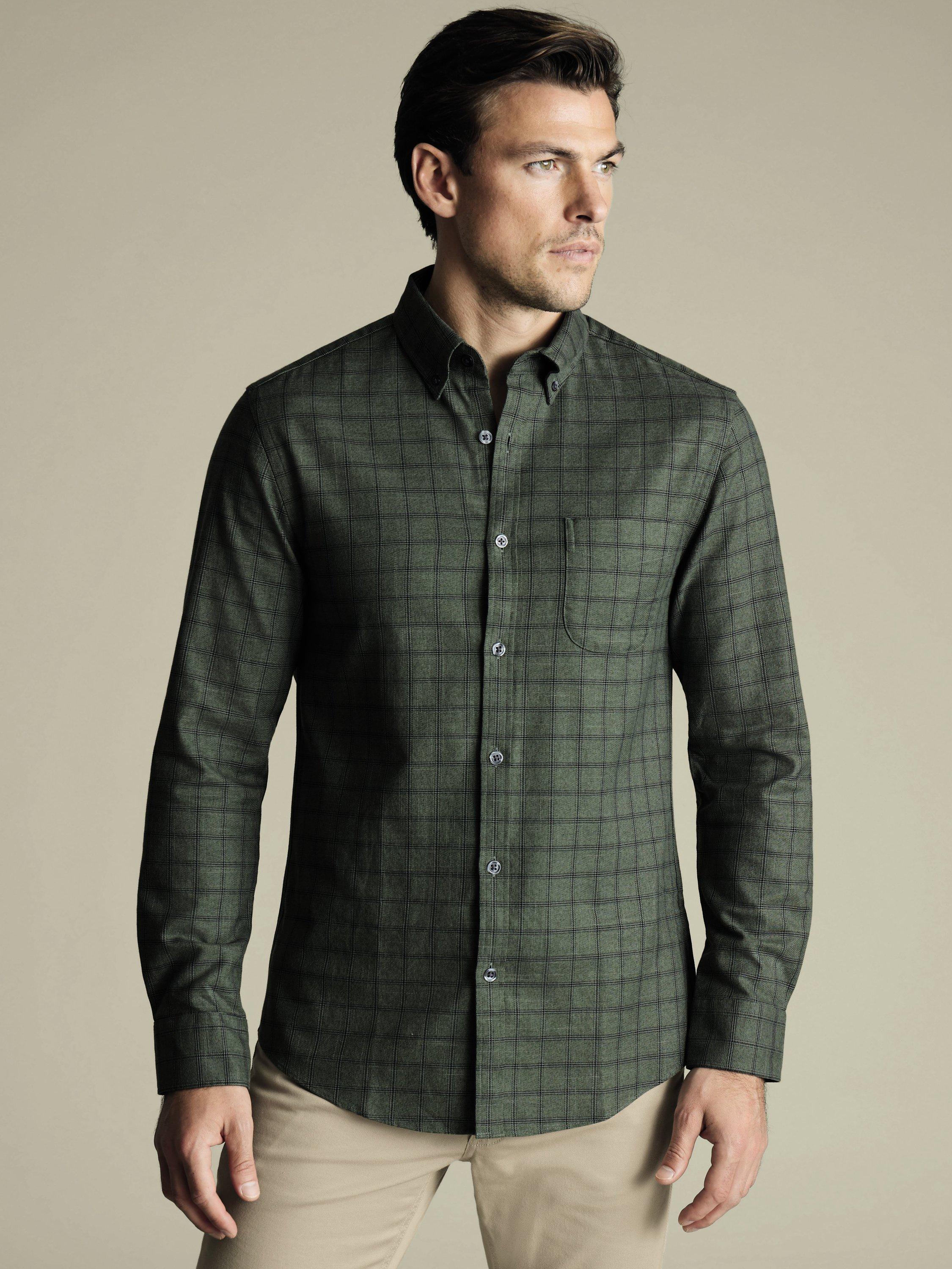 Charles Tyrwhitt Cotton Non-Iron Check Shirt, Sage Green