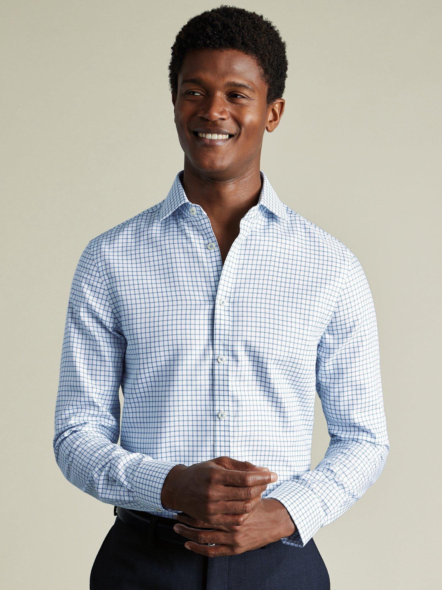 Charles Tyrwhitt Check Non-Iron Stretch Westminster Weave Shirt, Ocean Blue