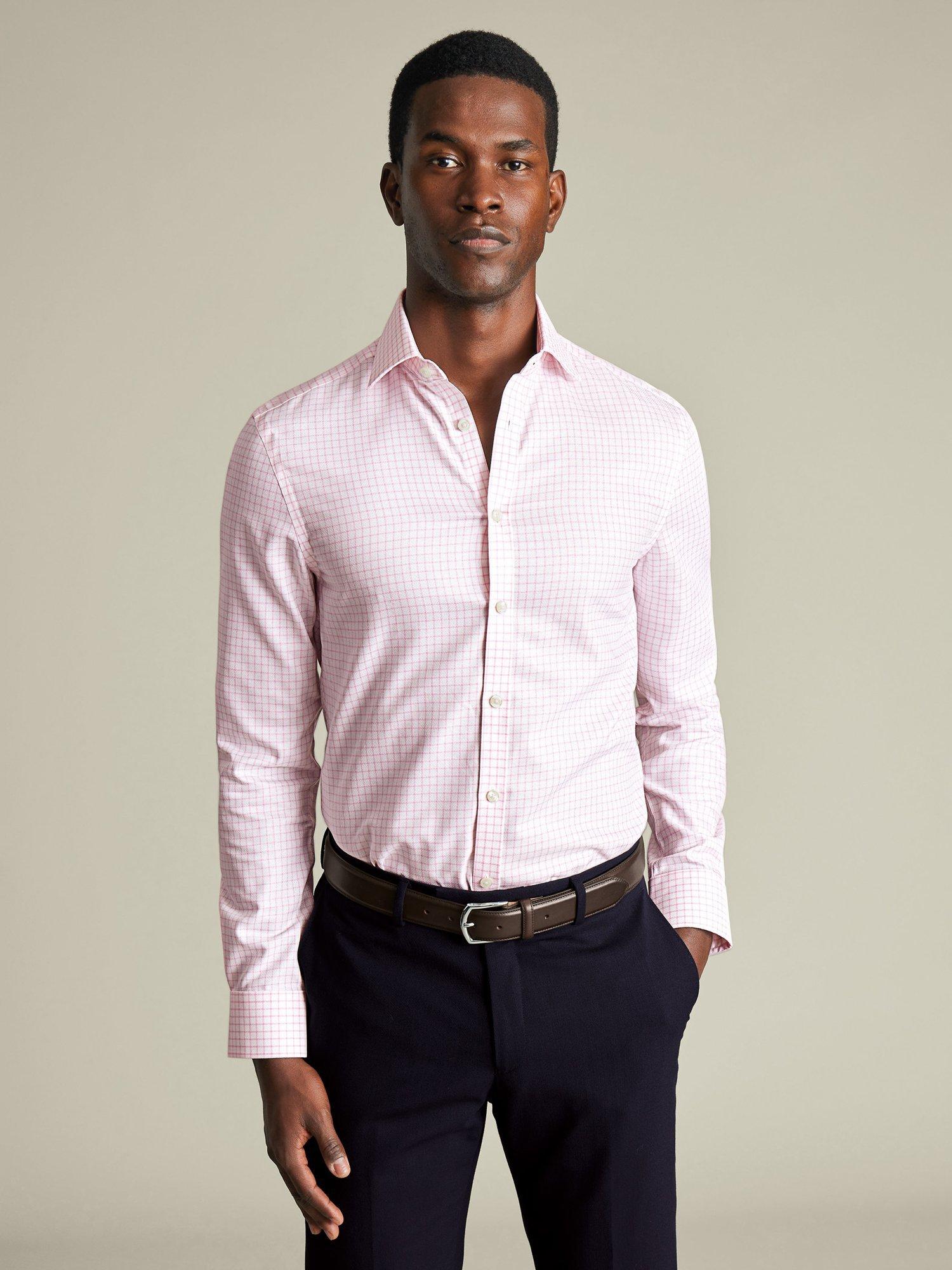 Charles Tyrwhitt Check Non-Iron Stretch Westminster Weave Shirt, Pink