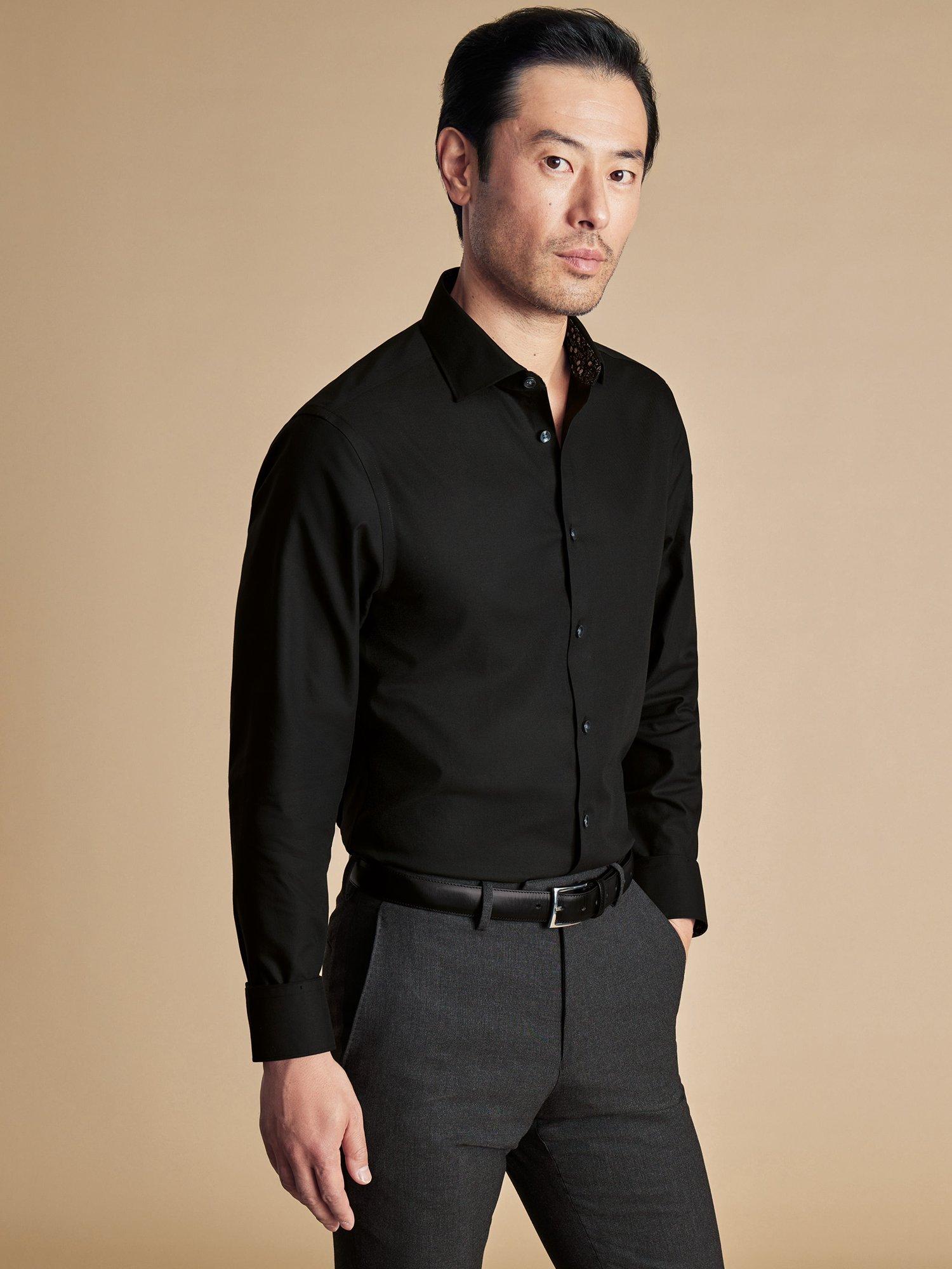 Charles Tyrwhitt Cotton Slim Fit Geometric Floral Print Shirt, Black
