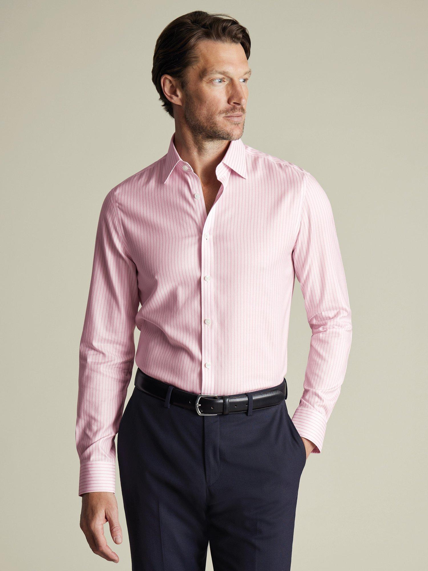 Charles Tyrwhitt Cotton Twill Non-Iron Slim Fit Striped Shirt, Pink