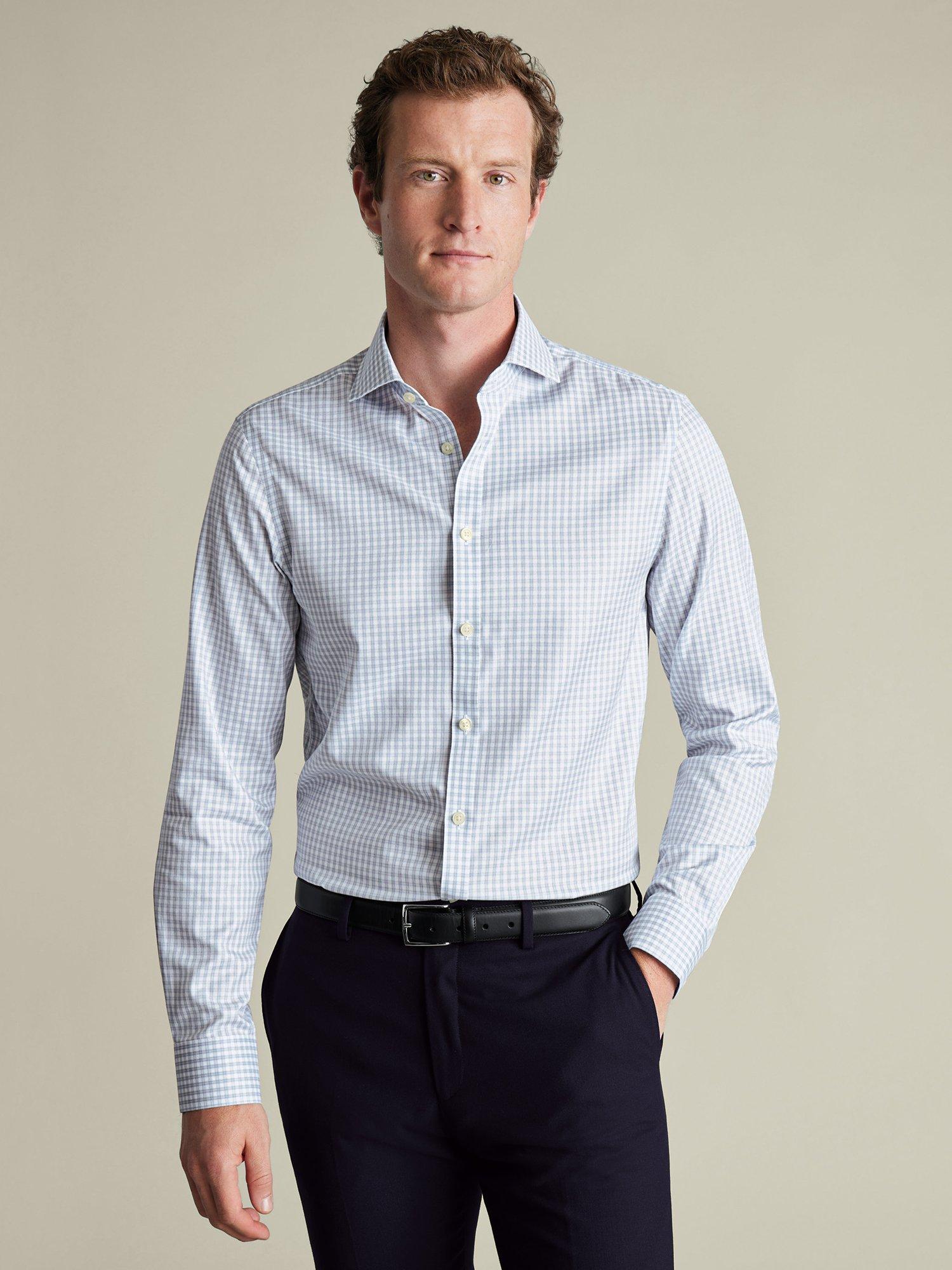 Product image 1 of 5, which shows Charles Tyrwhitt Check Non-Iron Twill Slim Fit Shirt, Silver Grey, 14.5/33