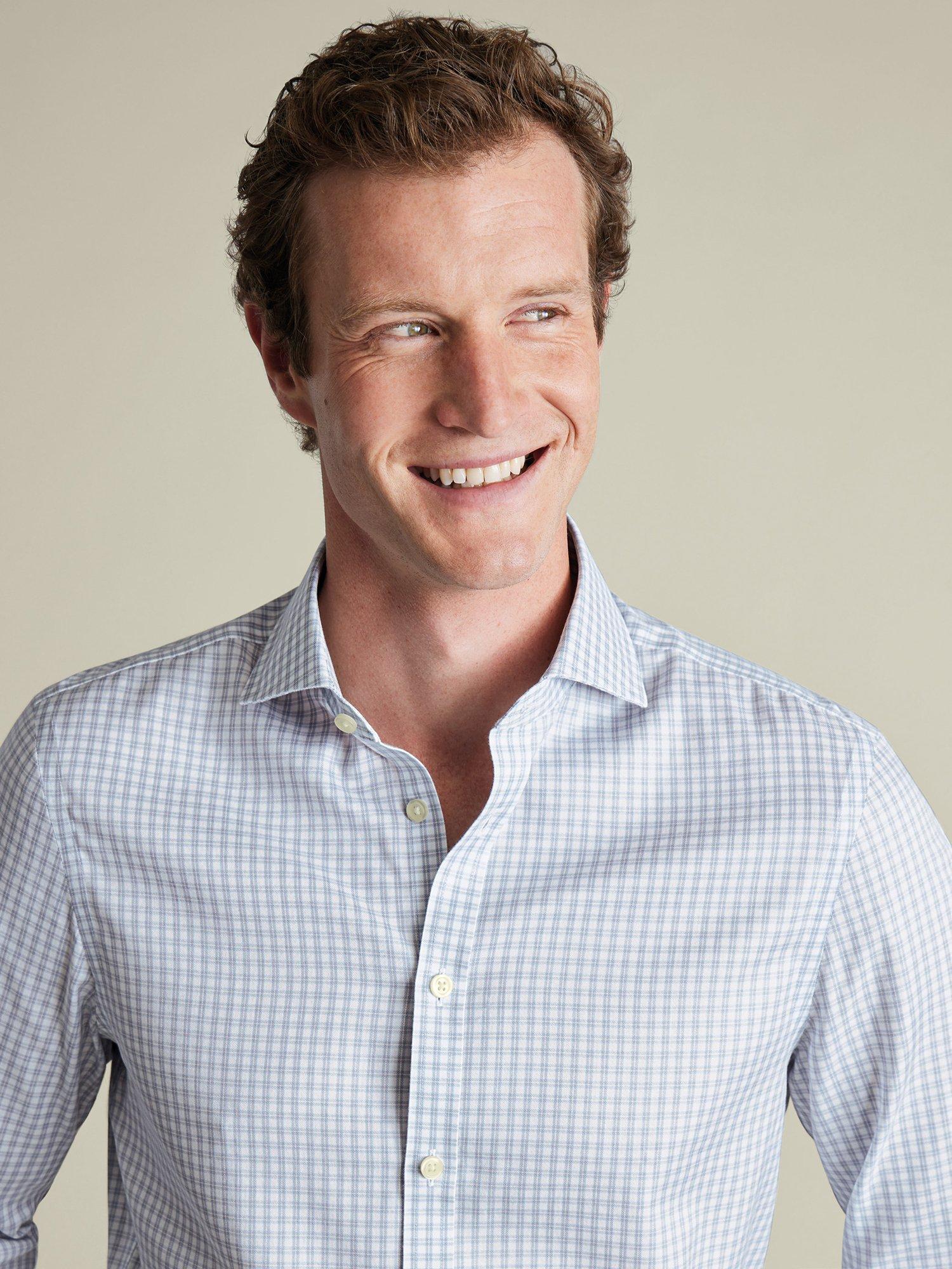 Product image 2 of 5, which shows Charles Tyrwhitt Check Non-Iron Twill Slim Fit Shirt, Silver Grey, 14.5/33