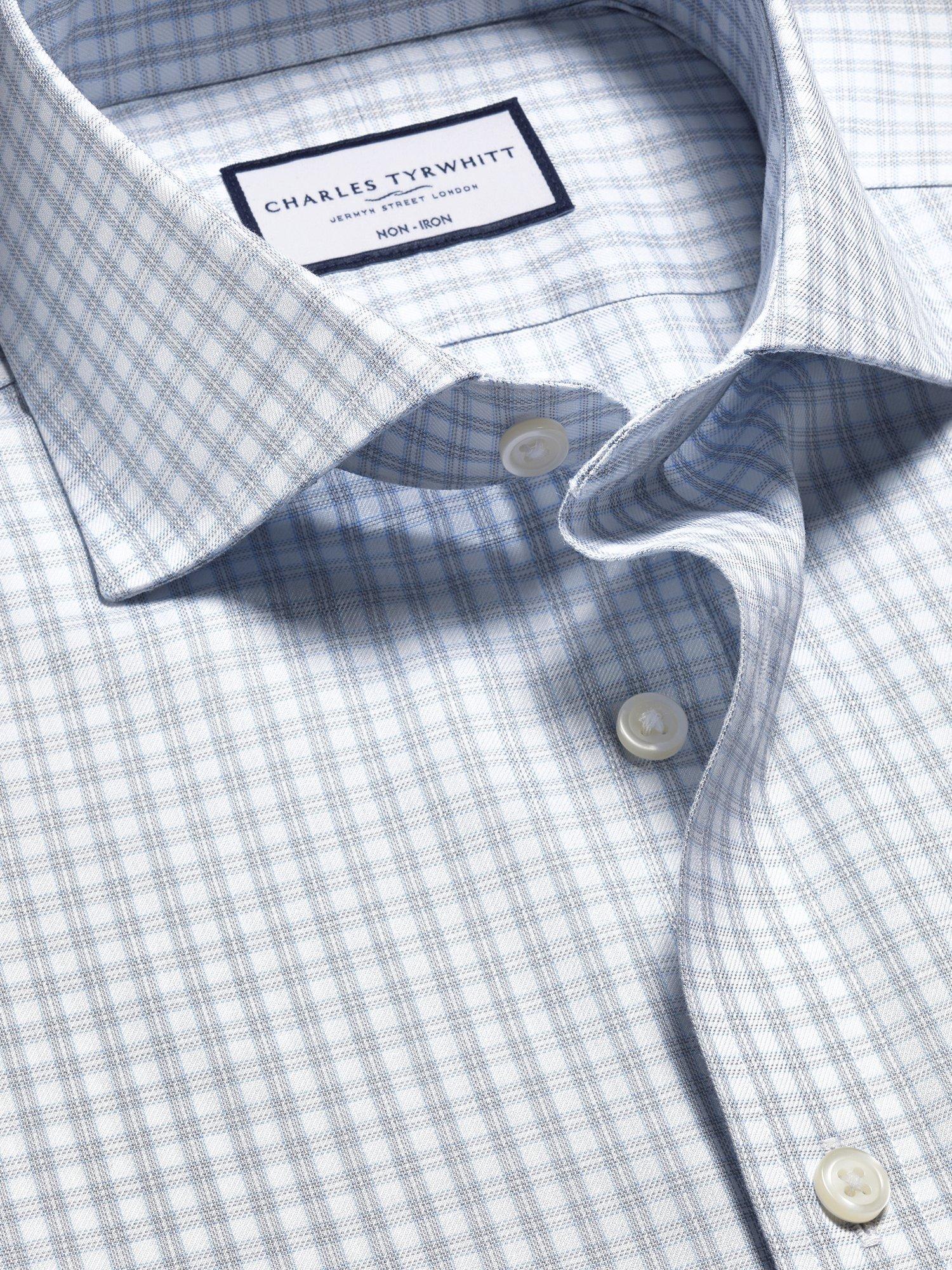 Product image 3 of 5, which shows Charles Tyrwhitt Check Non-Iron Twill Slim Fit Shirt, Silver Grey, 14.5/33