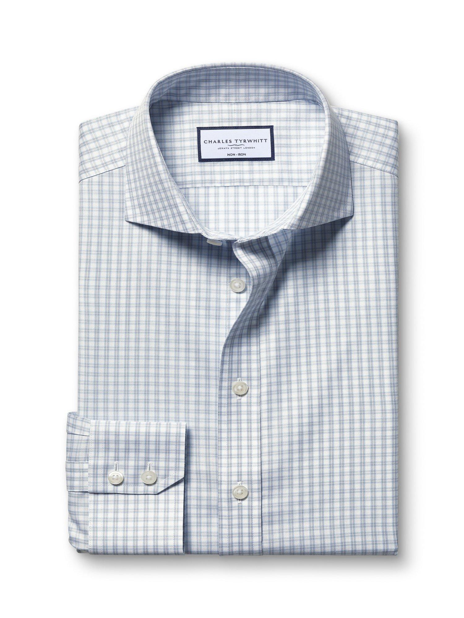 Product image 5 of 5, which shows Charles Tyrwhitt Check Non-Iron Twill Slim Fit Shirt, Silver Grey, 14.5/33