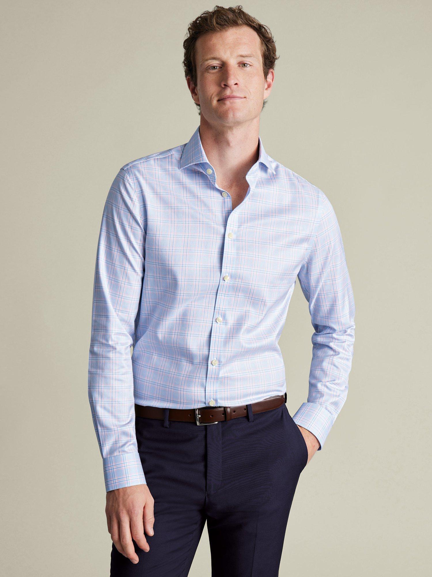 Charles Tyrwhitt Prince of Wales Check Non-Iron Twill Shirt, Sky Blue/Pink