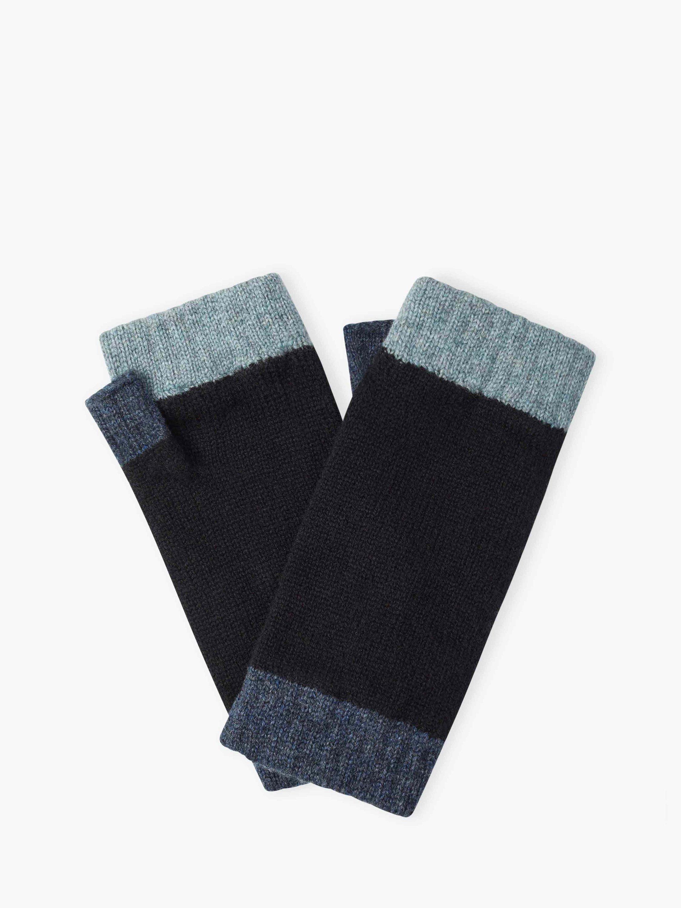 Brora Pure Cashmere Colour Block Wristwarmers, Black