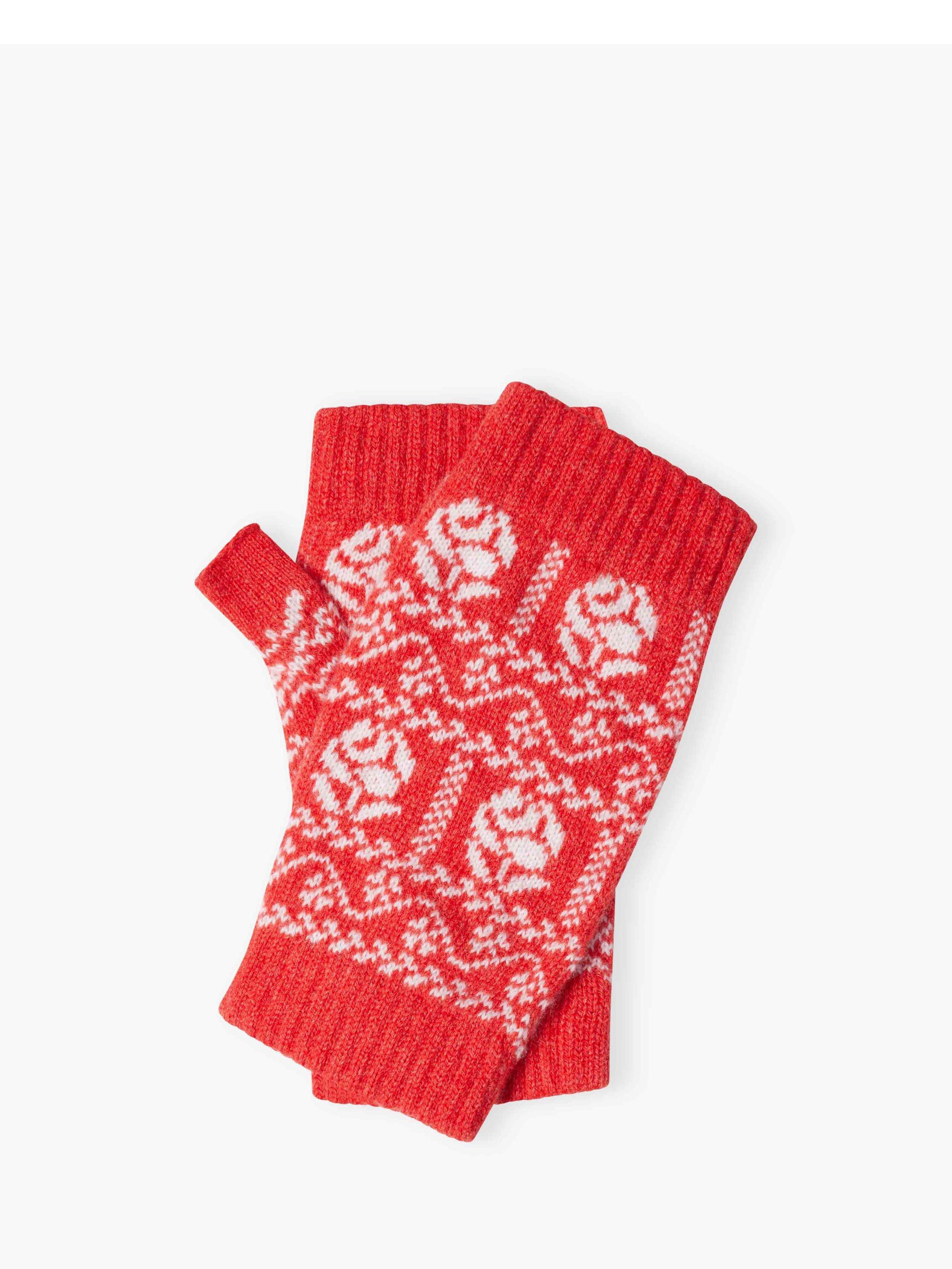 Brora Cashmere Rose Fair Isle Wrist Warmers, Rosehip, One Size
