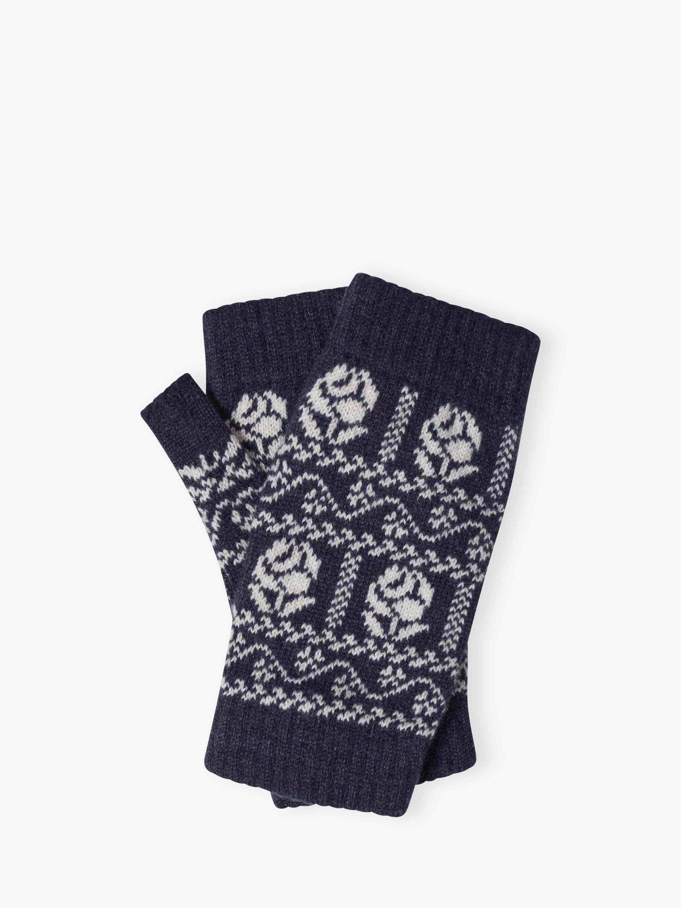 Brora Cashmere Rose Fair Isle Wrist Warmers, Midnight, One Size