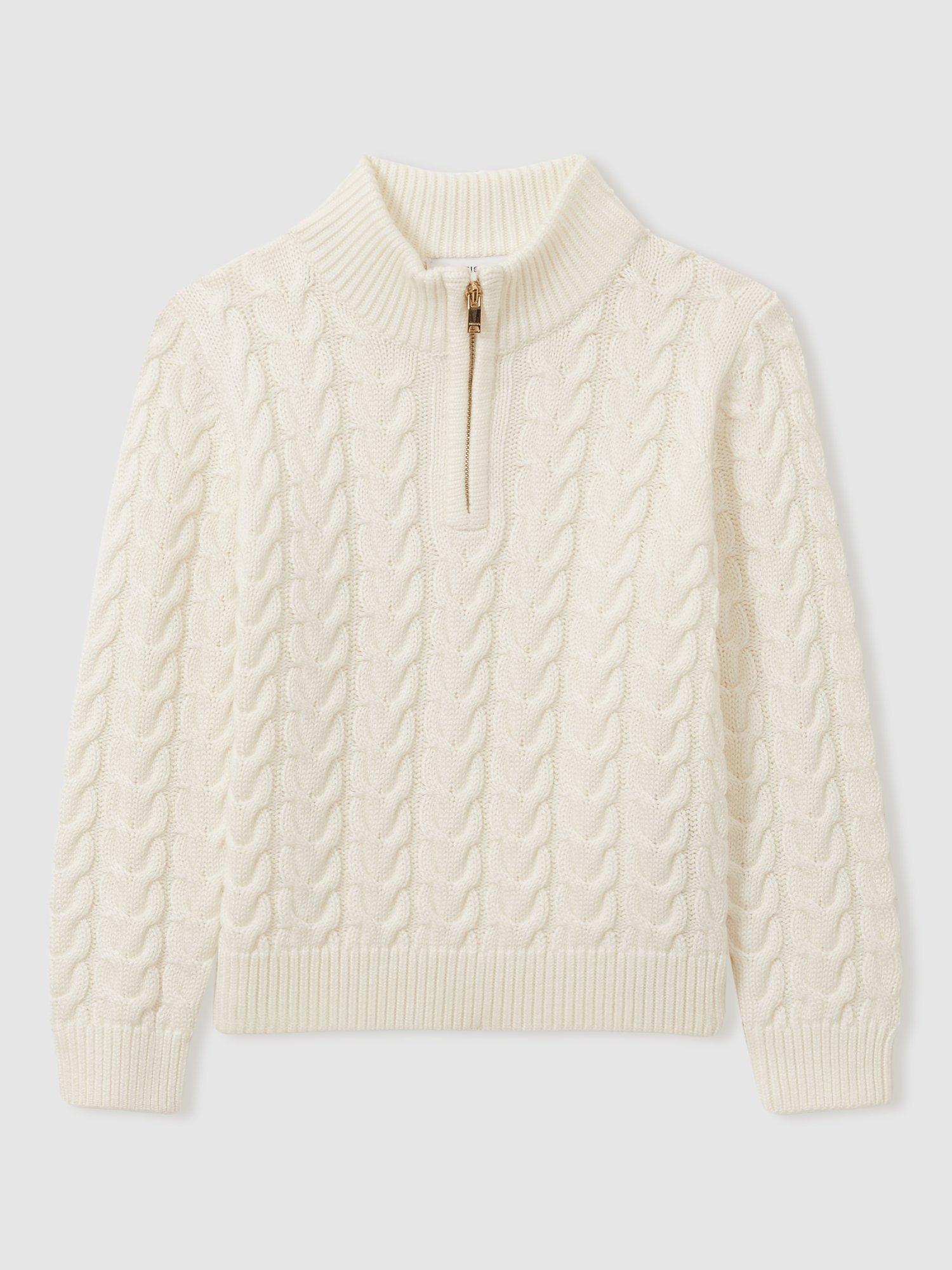 Reiss Kids' Tamworth Zip Nick Cable Knit Jumper, Off White