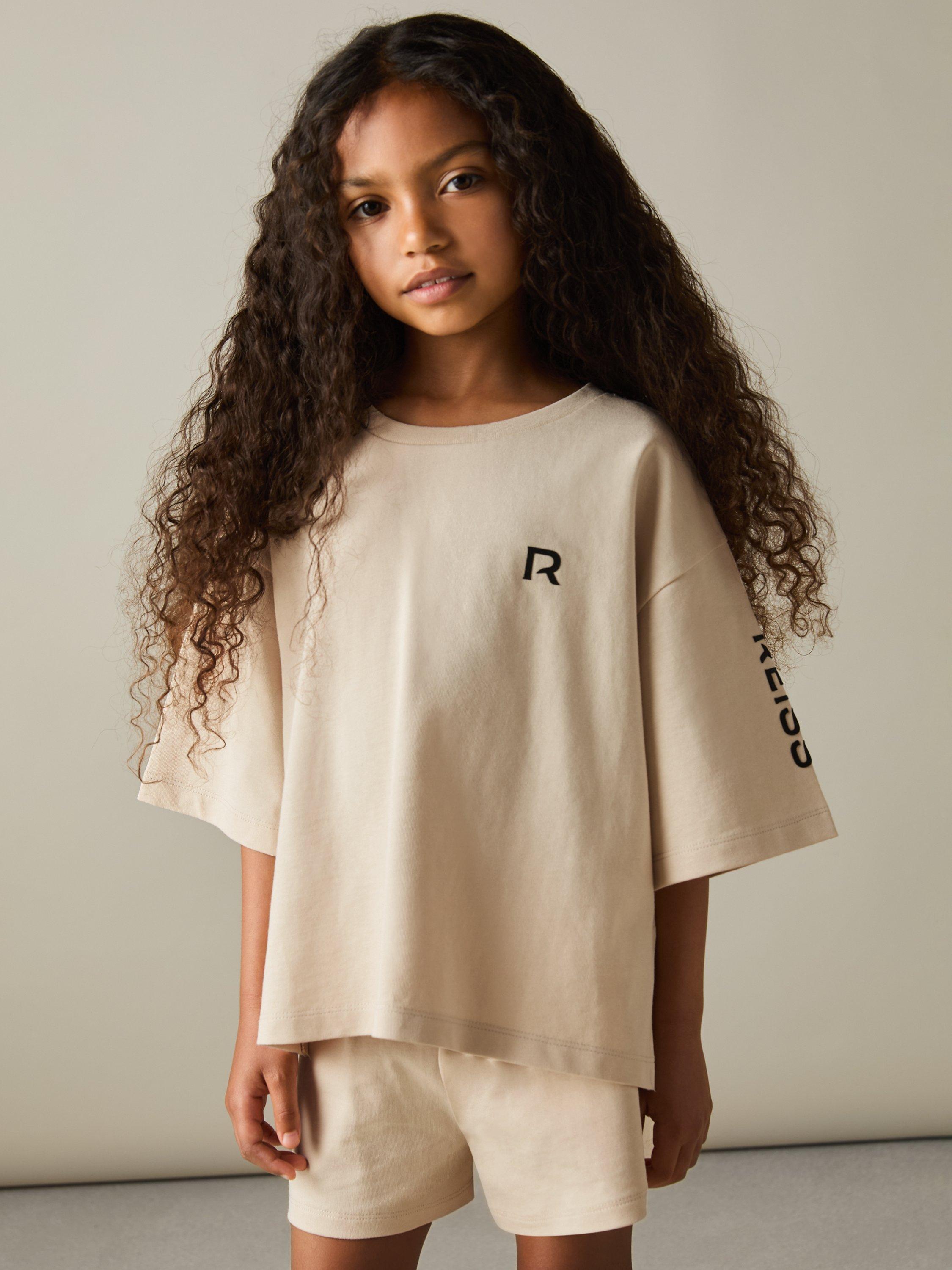 Reiss Kids' Carly Cotton T-Shirt & Shorts Set, Stone