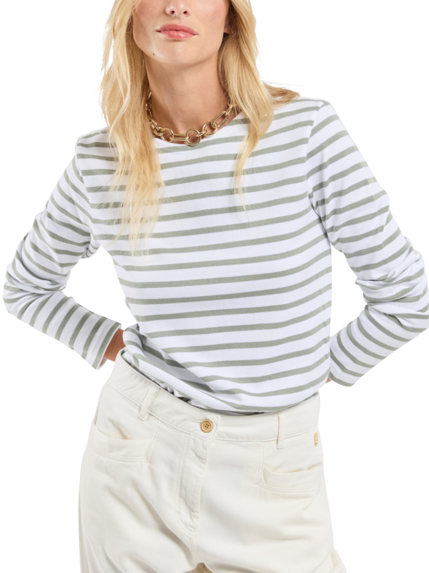 Armor Lux Mariniere Breton Stripe Long Sleeve Top, Blanc/Shadow
