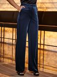 Sosandar Velvet Wide Leg Trousers, Blue