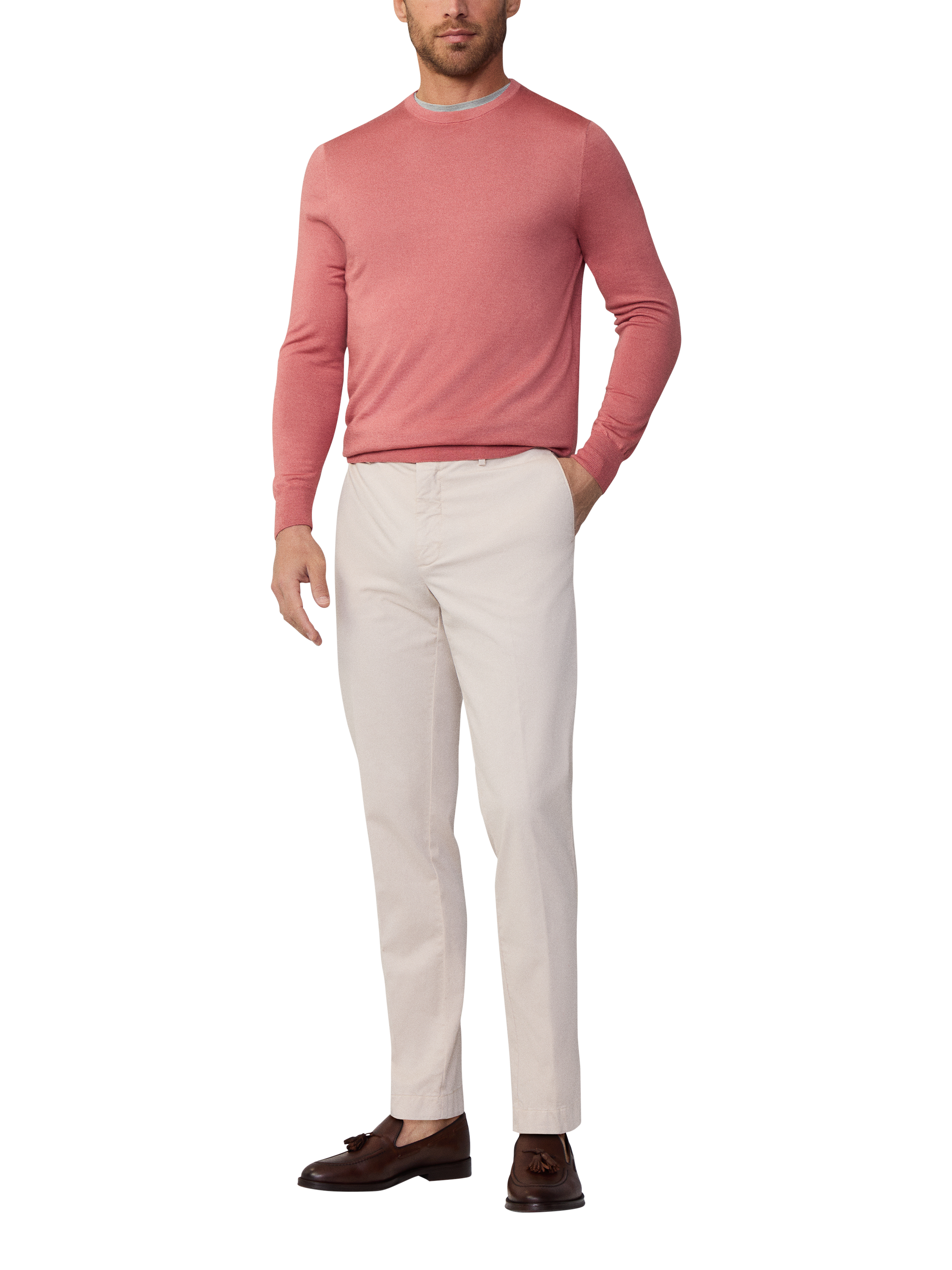 Product image 1 of 7, which shows Hackett London Cotton Blend Slim Fit Trousers, Stone Beige, 28R