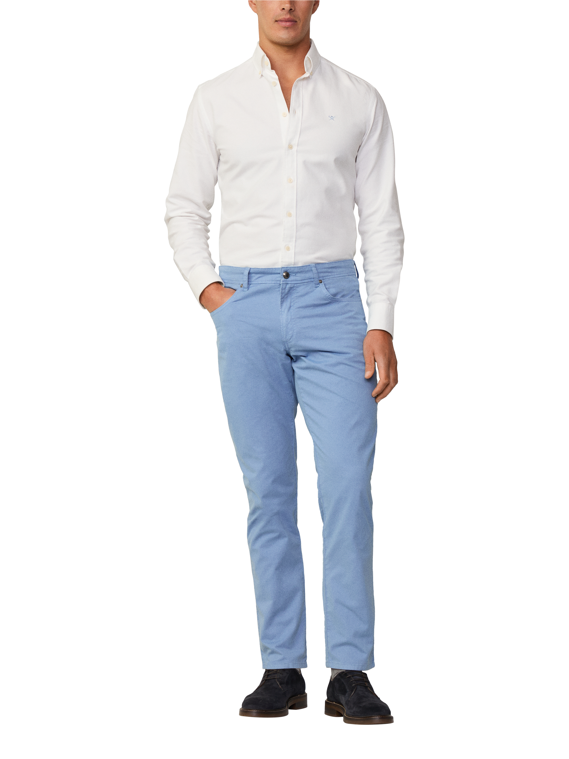 Product image 1 of 7, which shows Hackett London Cotton Blend Straight Fit Chinos, Chambray Blue, 30R