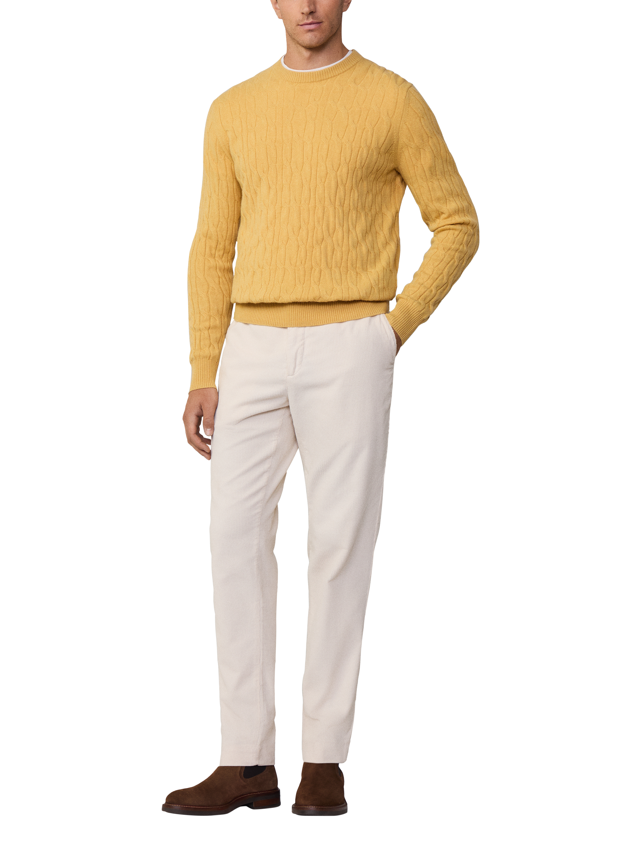 Hackett London Cotton Corduroy Sloane Fit Trousers, Midnight Blue, Antique White