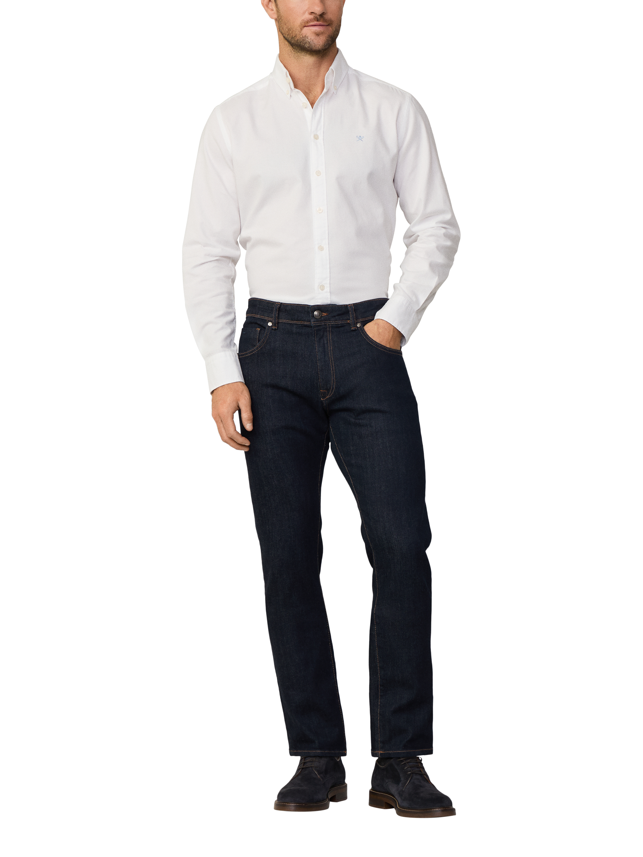 Product image 1 of 7, which shows Hackett London Tailored Fit Brompton Collar Oxford Cotton Shirt, Optic White, XS