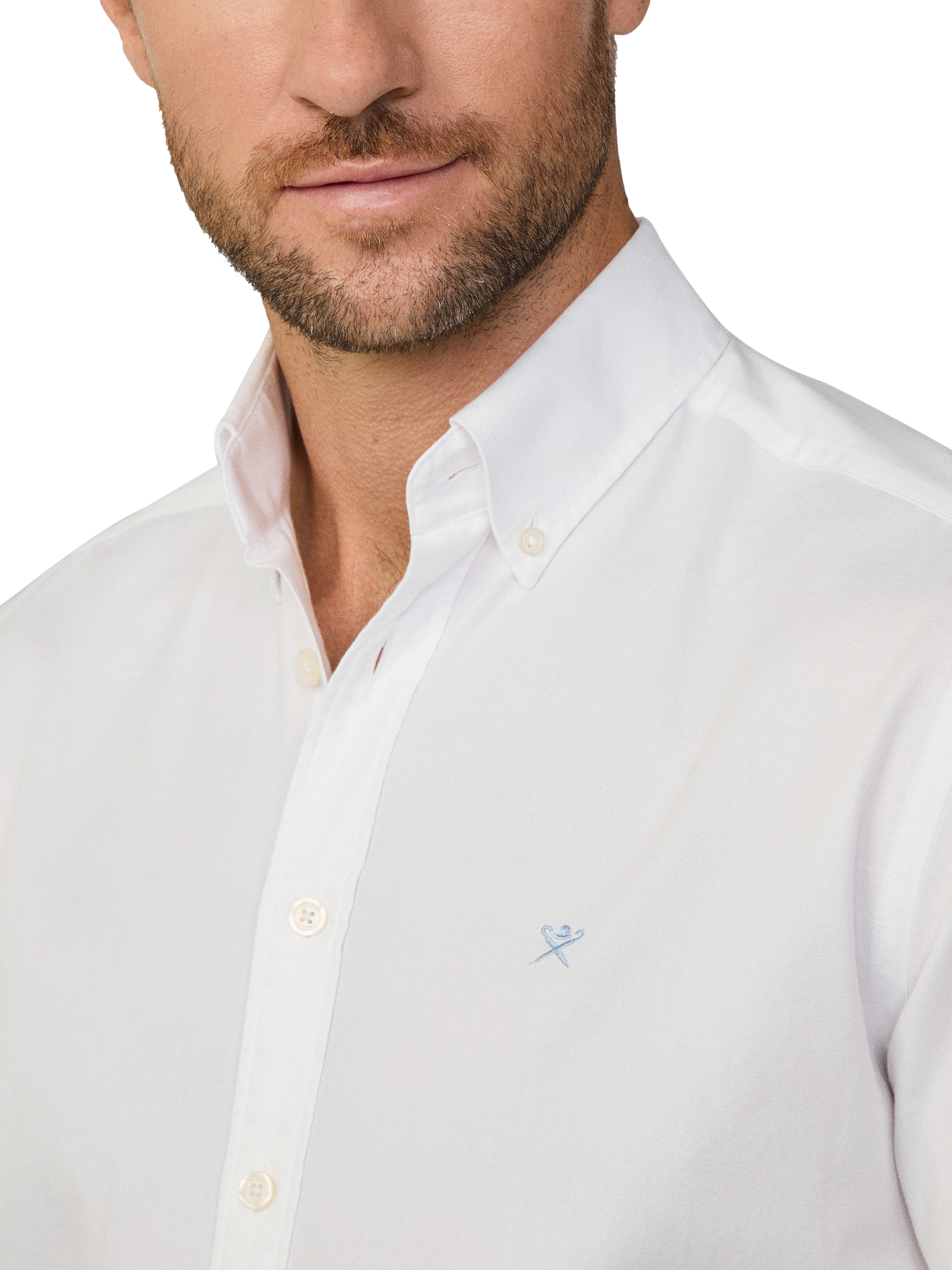 Product image 4 of 7, which shows Hackett London Tailored Fit Brompton Collar Oxford Cotton Shirt, Optic White, XS