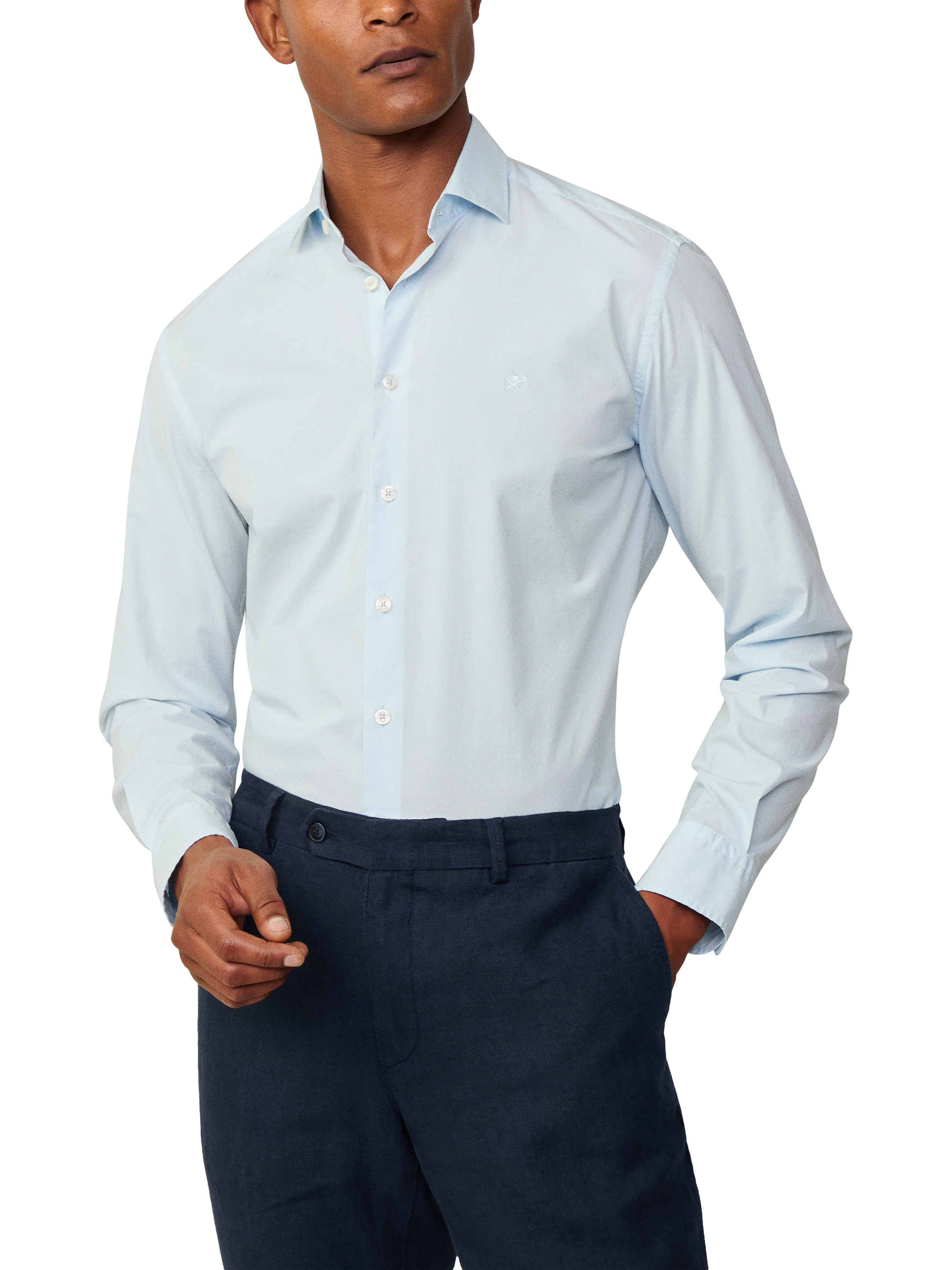 Product image 2 of 6, which shows Hackett London Tailored Fit Cotton Poplin Shirt, Sky Blue, XS