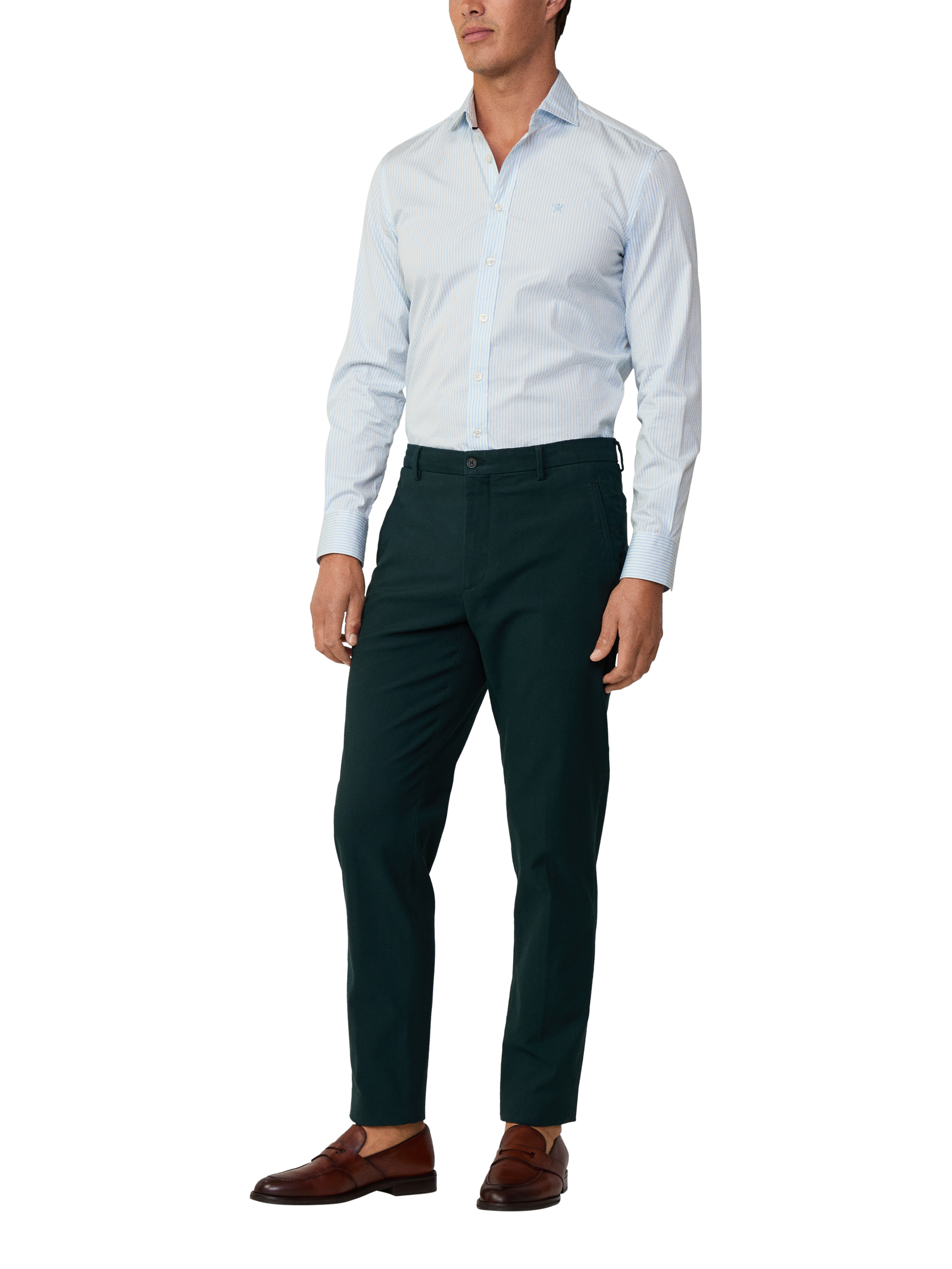 Product image 1 of 7, which shows Hackett London Tailored Fit Stripe Cotton Shirt, Sky Blue, Sky Blue, L