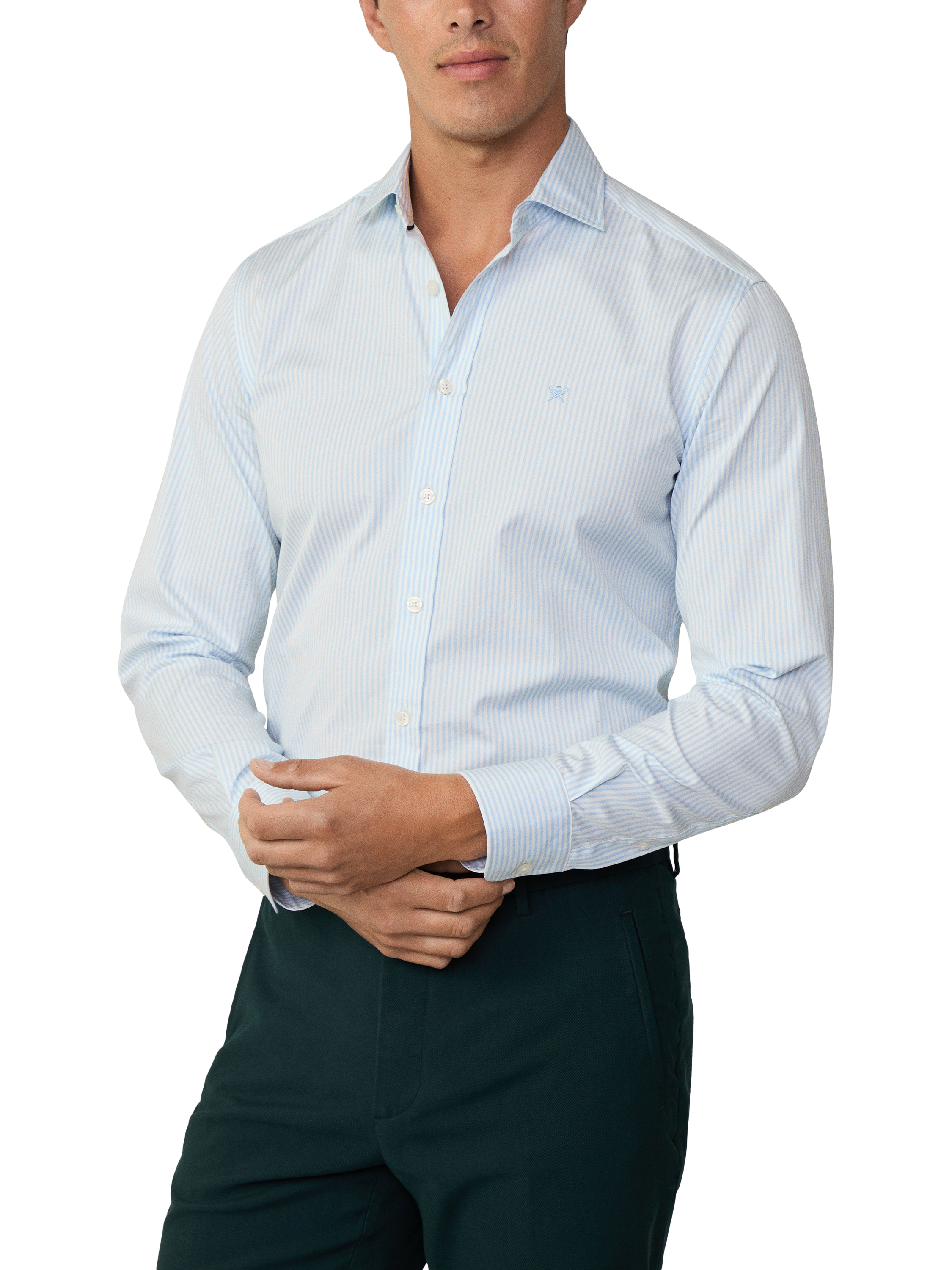 Product image 2 of 7, which shows Hackett London Tailored Fit Stripe Cotton Shirt, Sky Blue, Sky Blue, L
