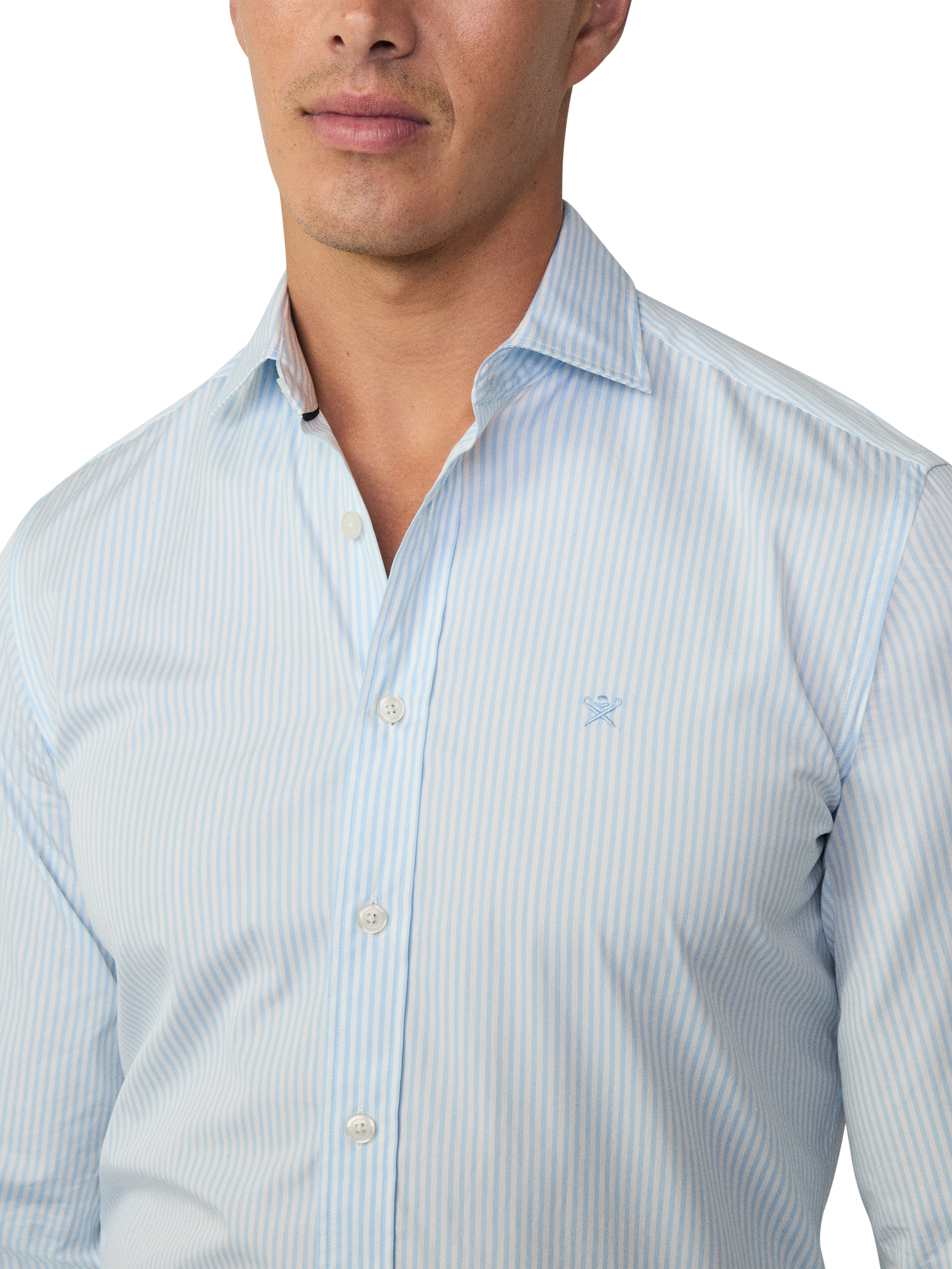 Product image 4 of 7, which shows Hackett London Tailored Fit Stripe Cotton Shirt, Sky Blue, Sky Blue, L