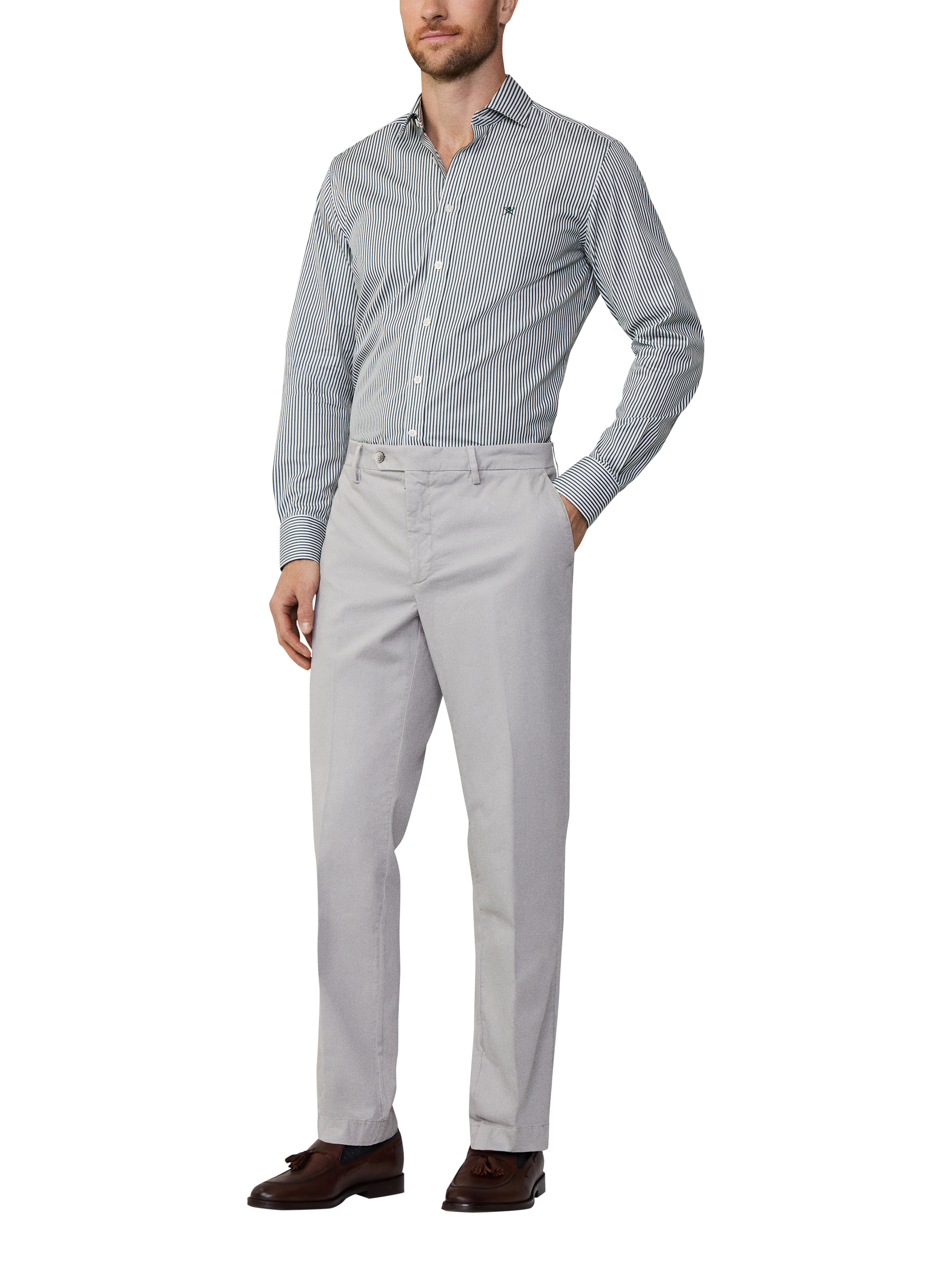 Hackett London Cotton Tailored Fit Stripe Shirt, Green