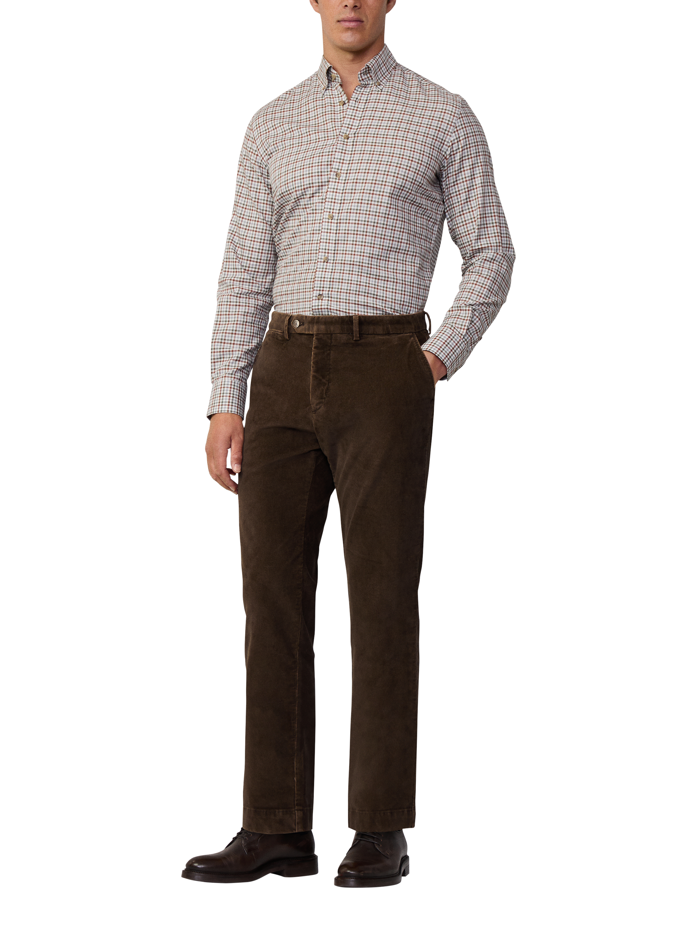 Hackett London Tailored Fit Gingham Check Cotton Flannel Shirt, Brown