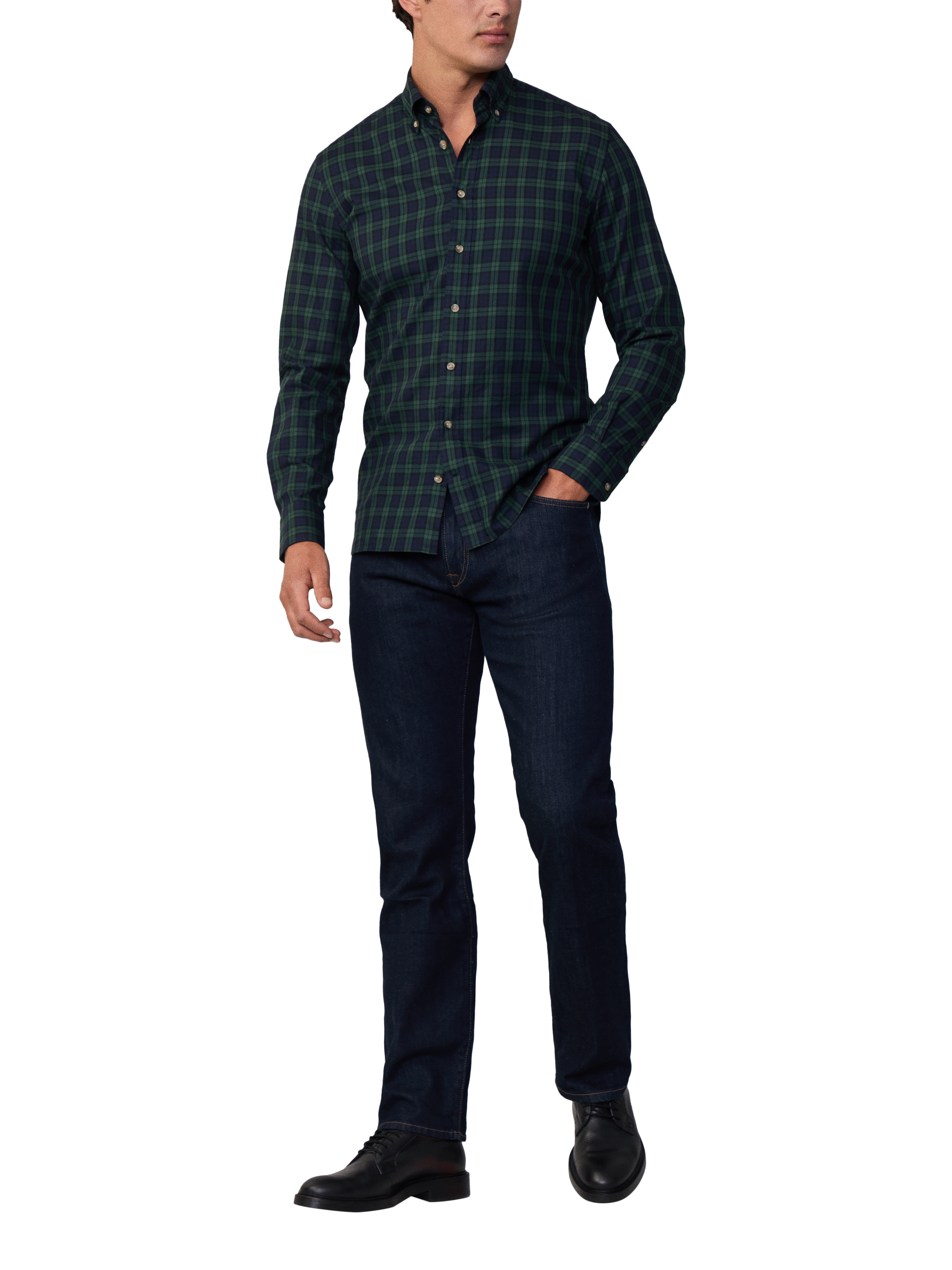 Hackett London Tailored Fit Tartan Check Cotton Flannel Shirt, Navy