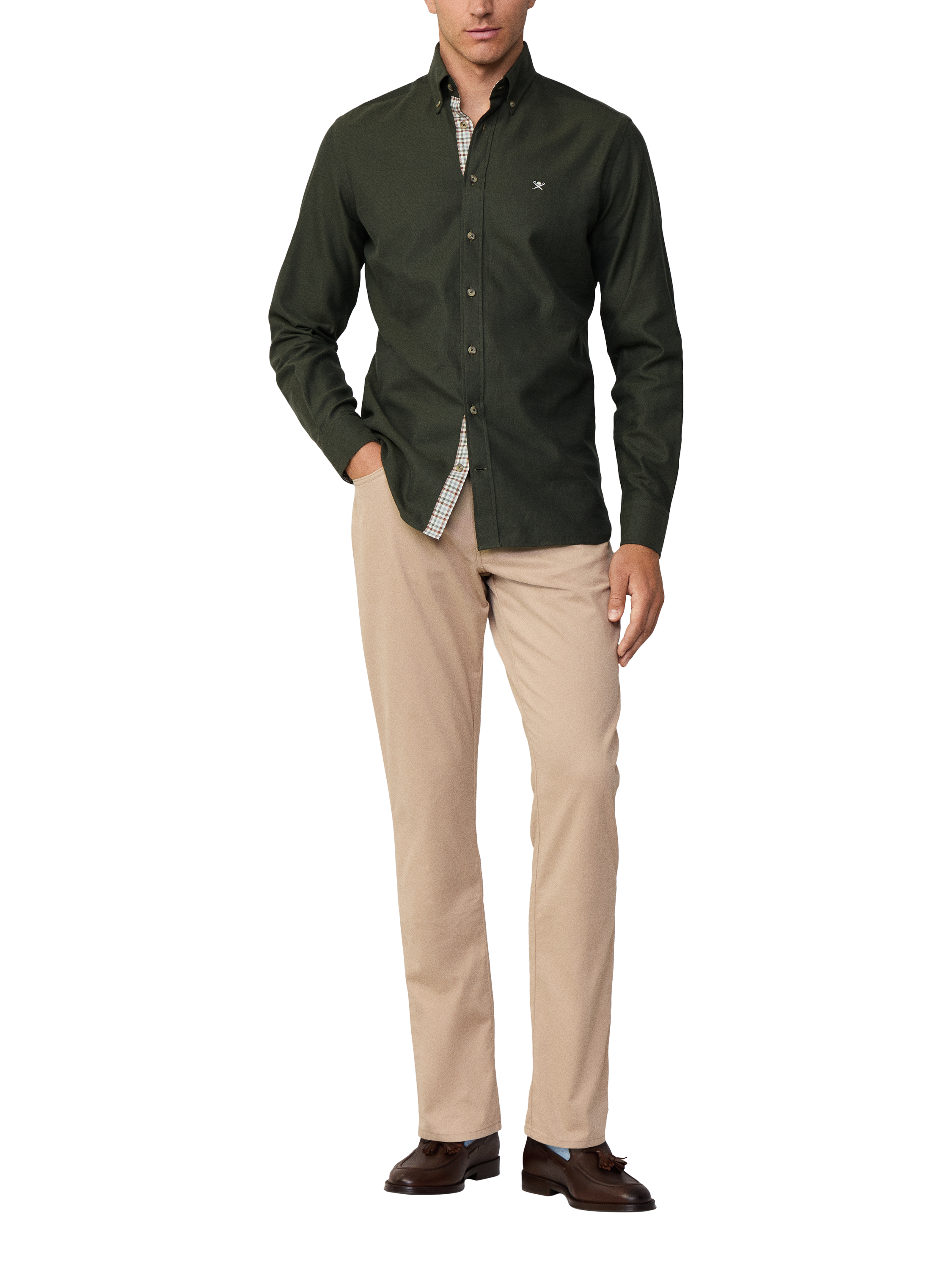 Hackett London Tailored Fit Cotton Flannel Shirt, Green