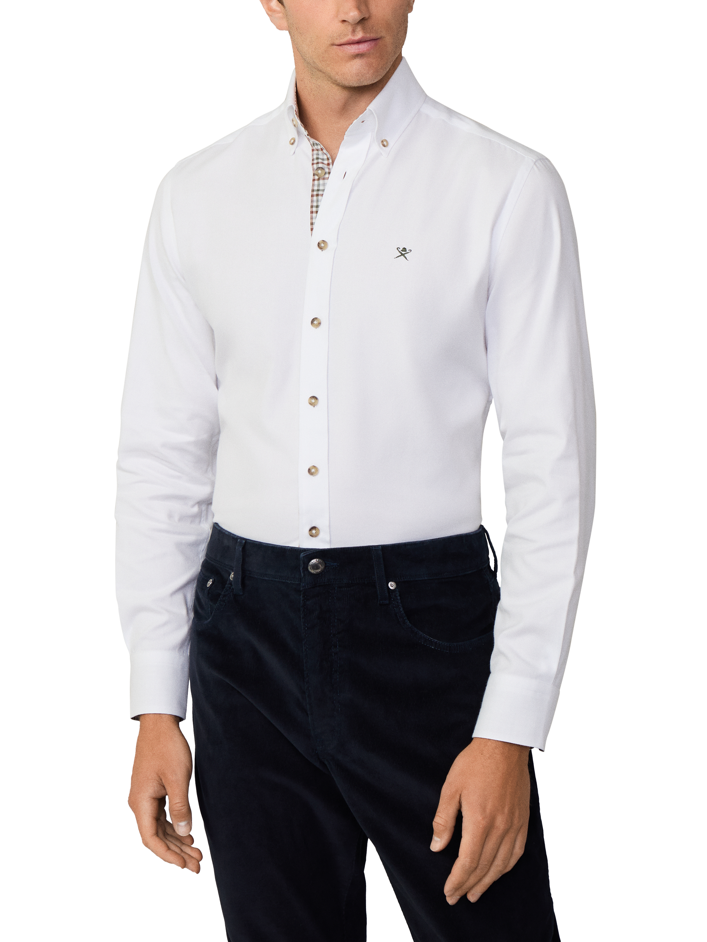 Hackett London Tailored Fit Cotton Flannel Shirt, White