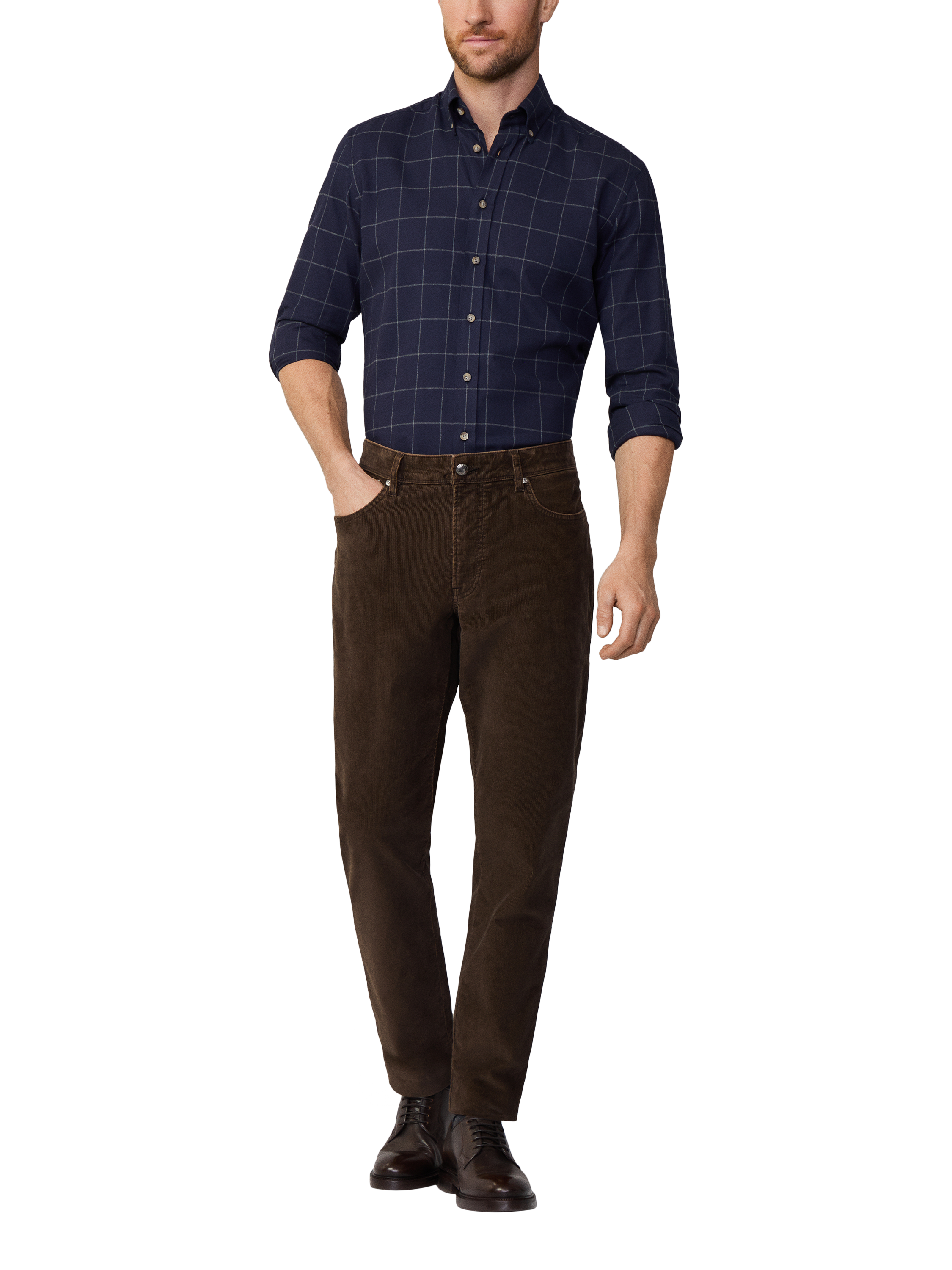 Hackett London Tailored Fit Cotton Flannel Shirt, Navy