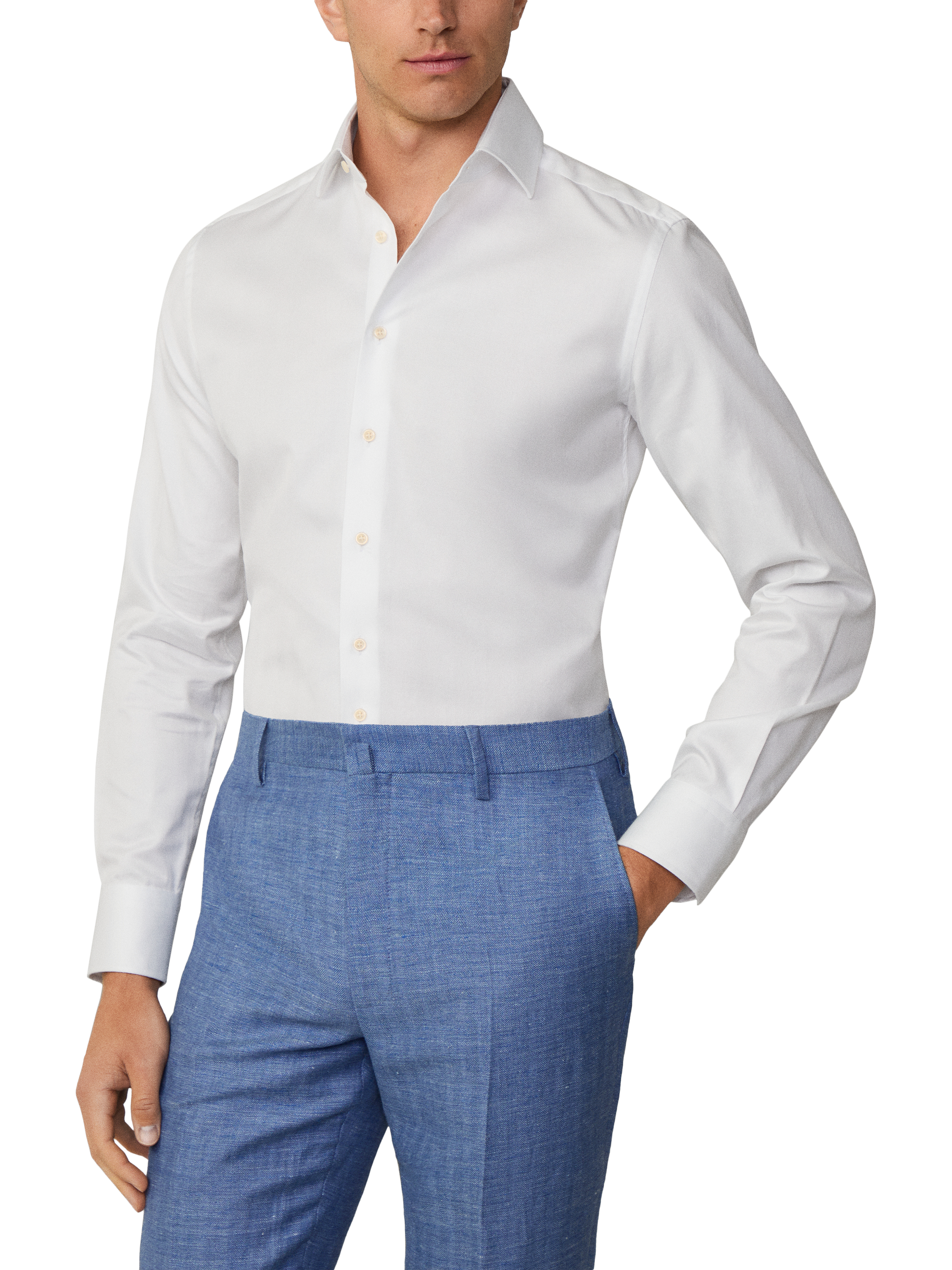 Product image 2 of 6, which shows Hackett London Tailored Fit Cutaway Collar Cotton Herringbone Shirt, White, S