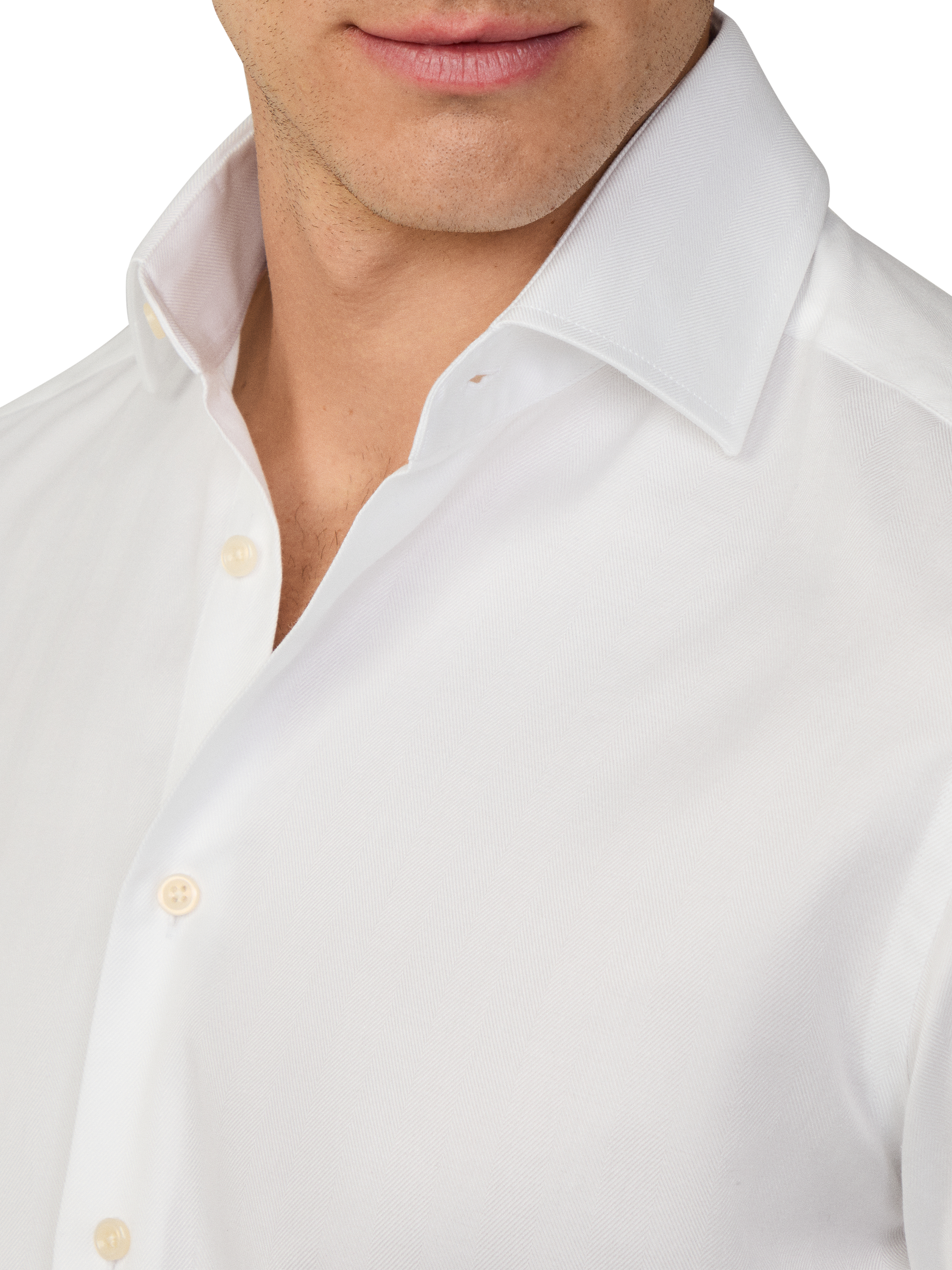 Product image 4 of 6, which shows Hackett London Tailored Fit Cutaway Collar Cotton Herringbone Shirt, White, S