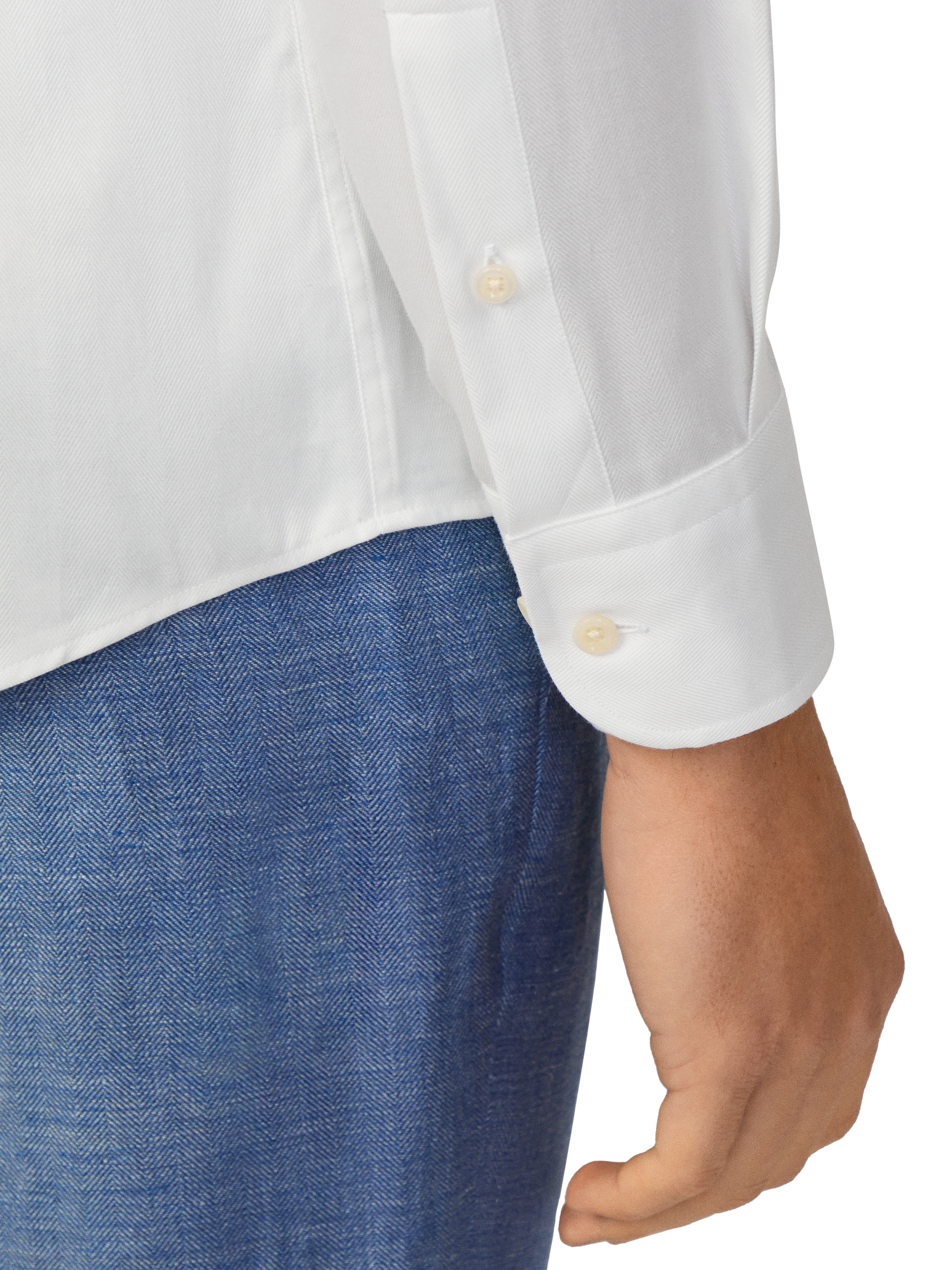 Product image 5 of 6, which shows Hackett London Tailored Fit Cutaway Collar Cotton Herringbone Shirt, White, S