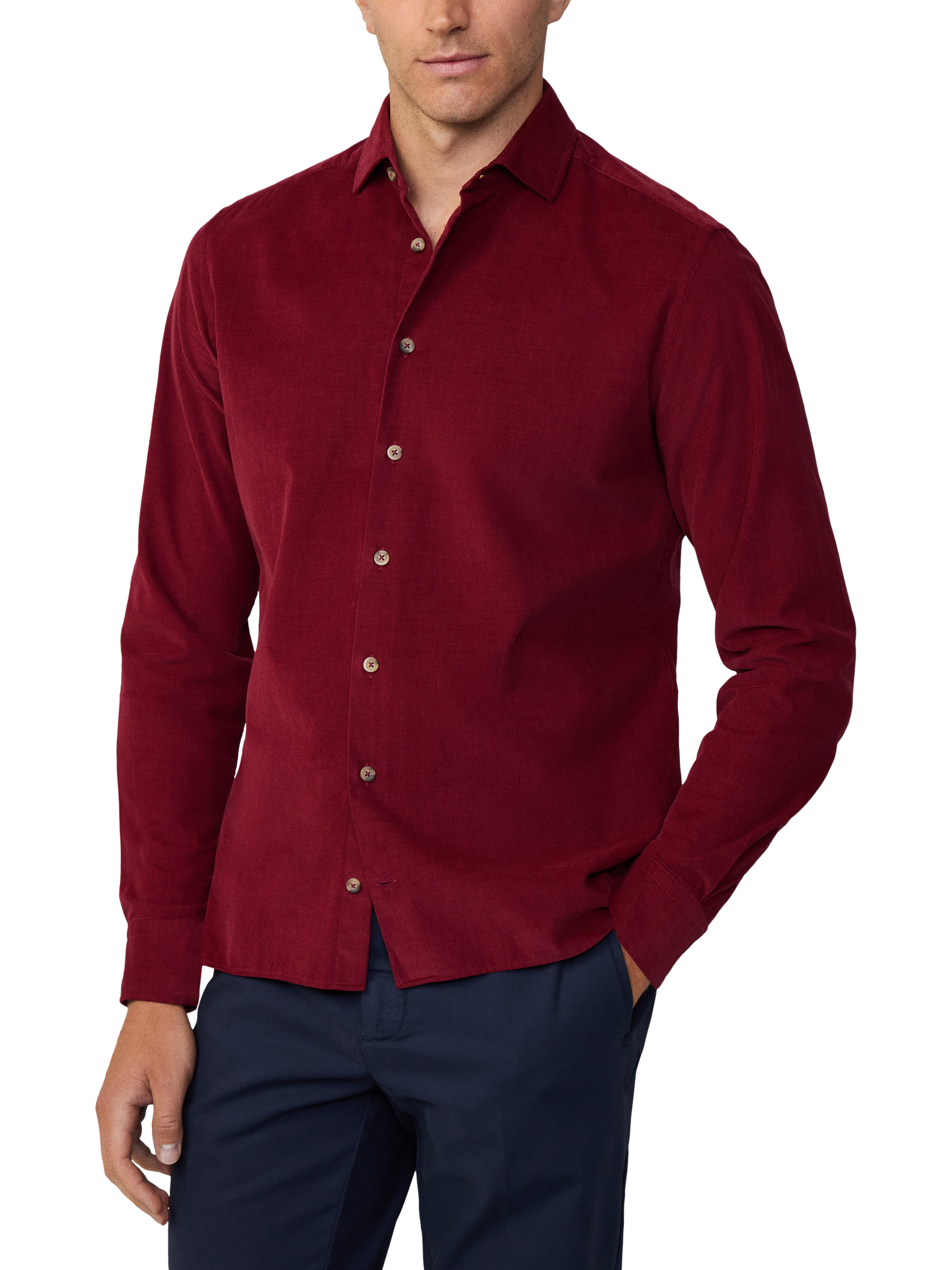 Hackett London Tailored Fit Cutaway Kent Collar Cotton Corduroy Shirt, Red