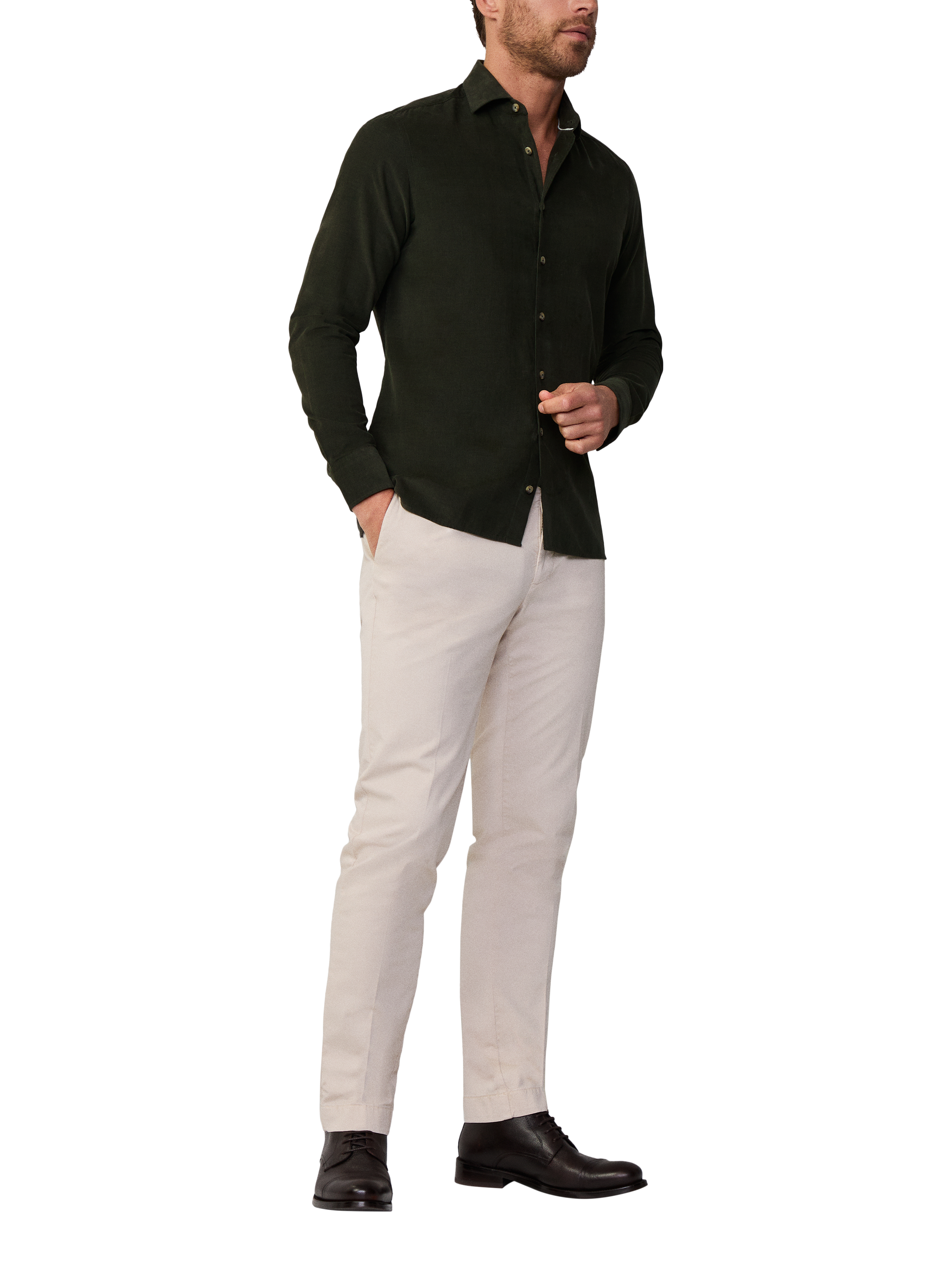 Hackett London Tailored Fit Cotton Corduroy Shirt, Green, XXL