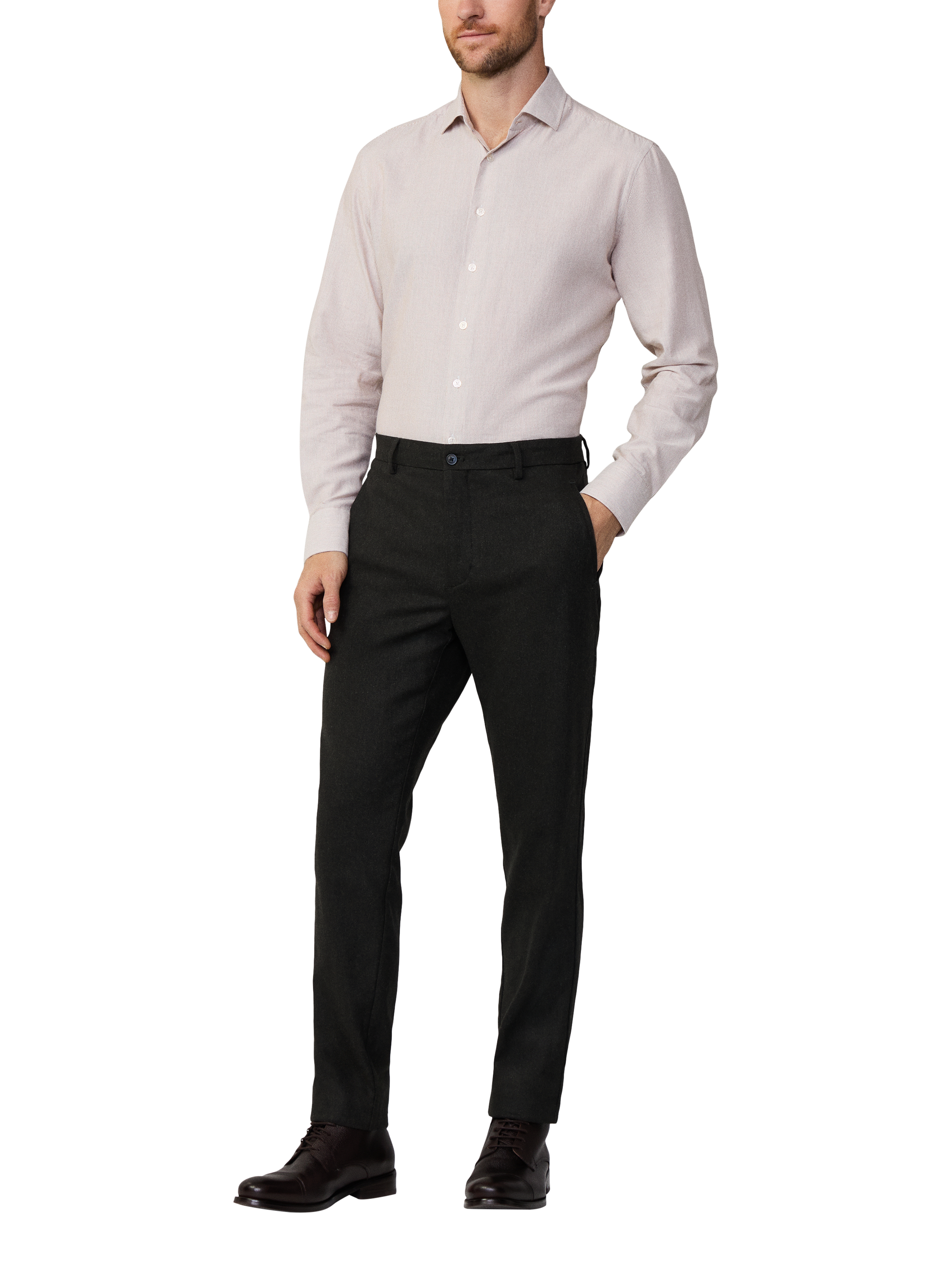 Hackett London Tailored Fit Cutaway Kent Collar Striped Shirt, Tan Brown