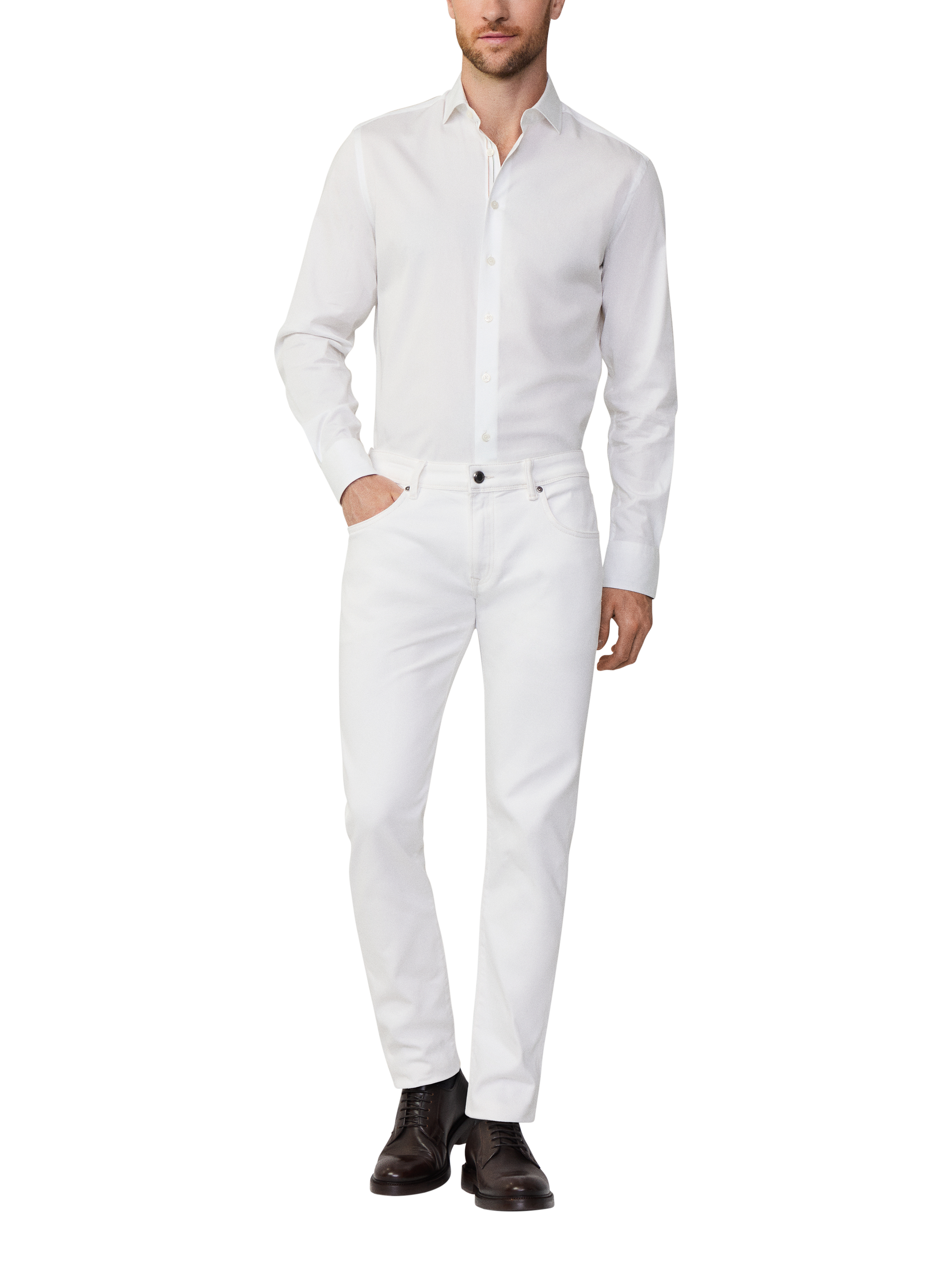 Hackett London Tailored Fit Cutaway Kent Collar Cotton Twill Shirt, White