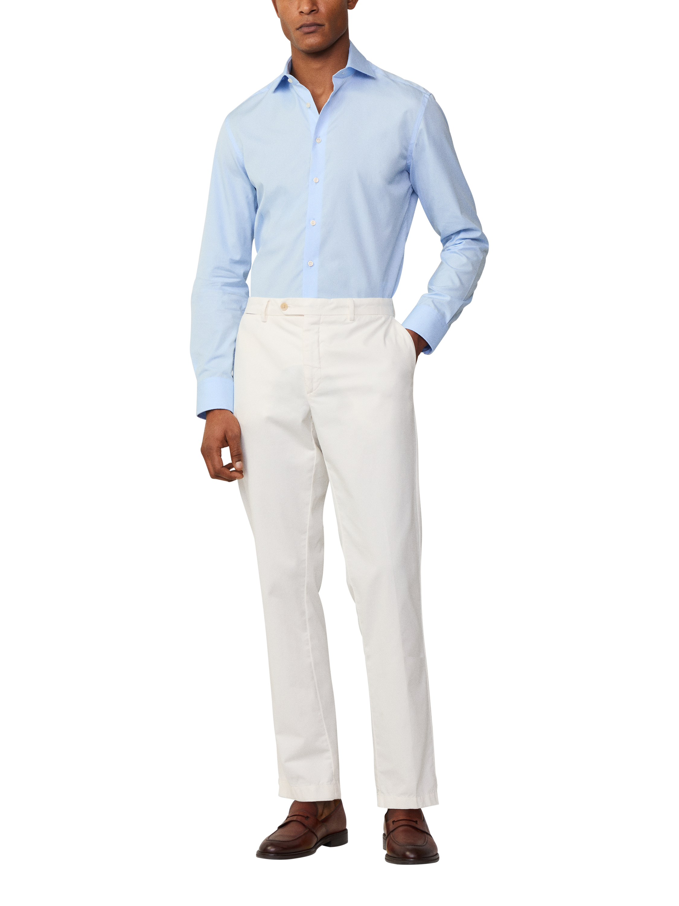 Product image 1 of 8, which shows Hackett London Slim Fit Poplin Cotton Shirt, Sky Blue, S